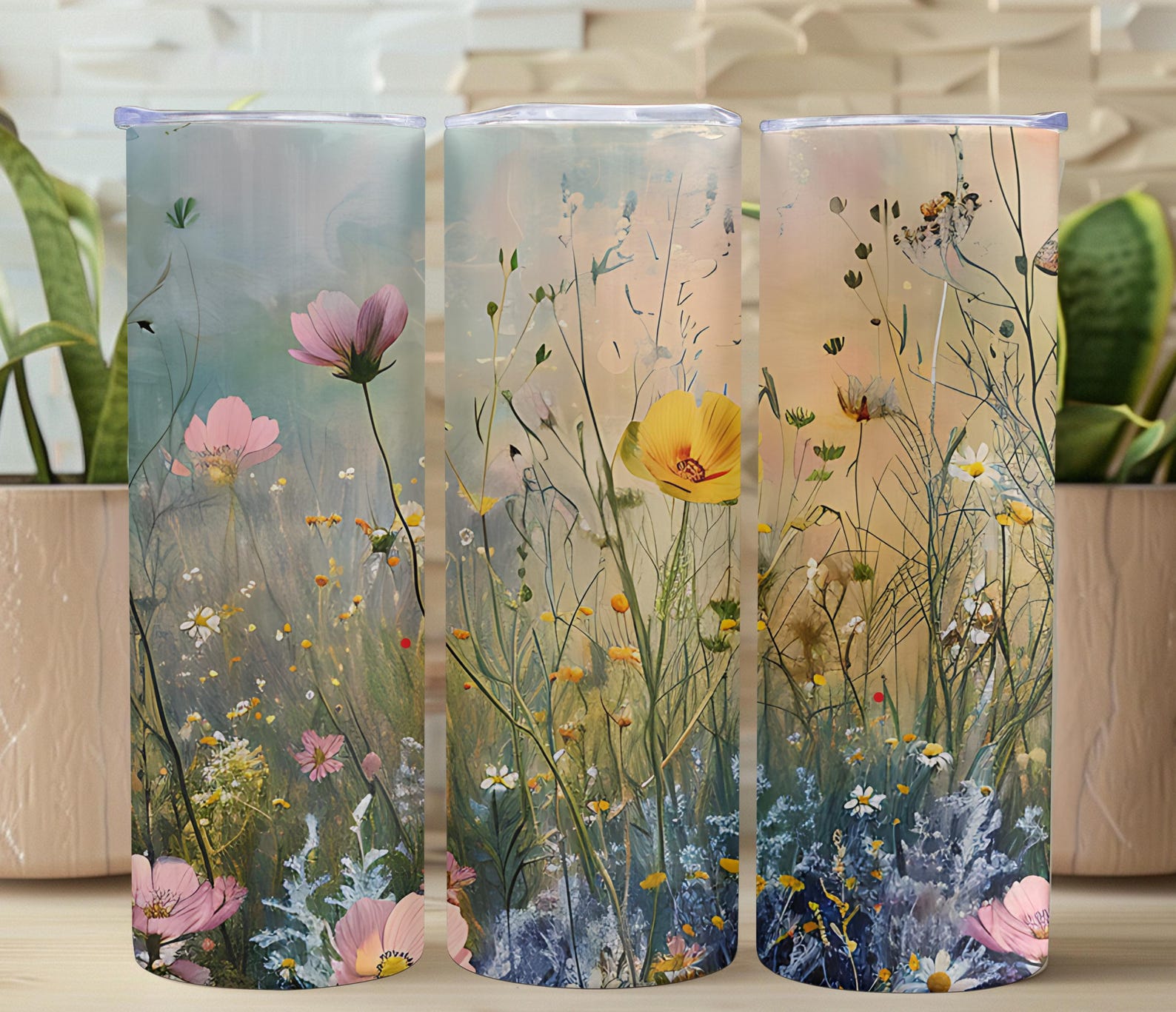 Wildflower Tumbler: Minimalist Floral 20oz Skinny Cup