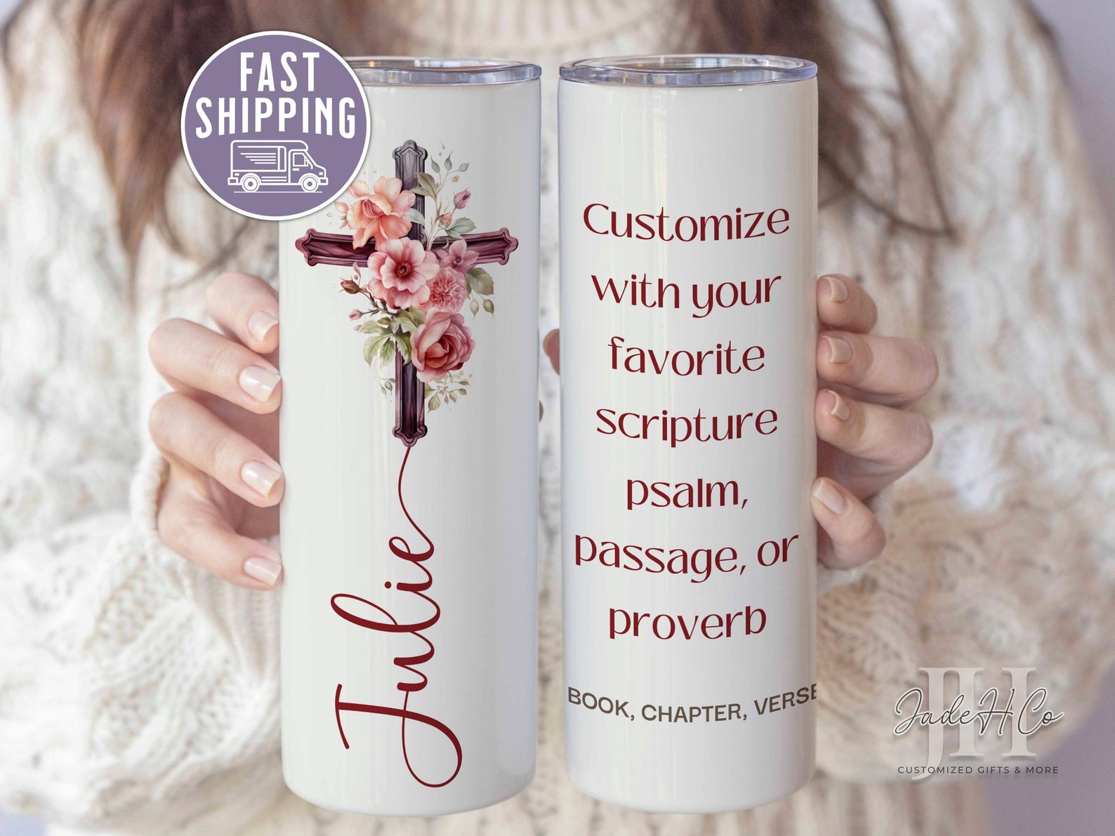 Christian Bible Verse Tumbler, Custom Scripture Verse Christian Religious Tumbler Personalized Bible Verse Tumbler Religious Gift for Friend