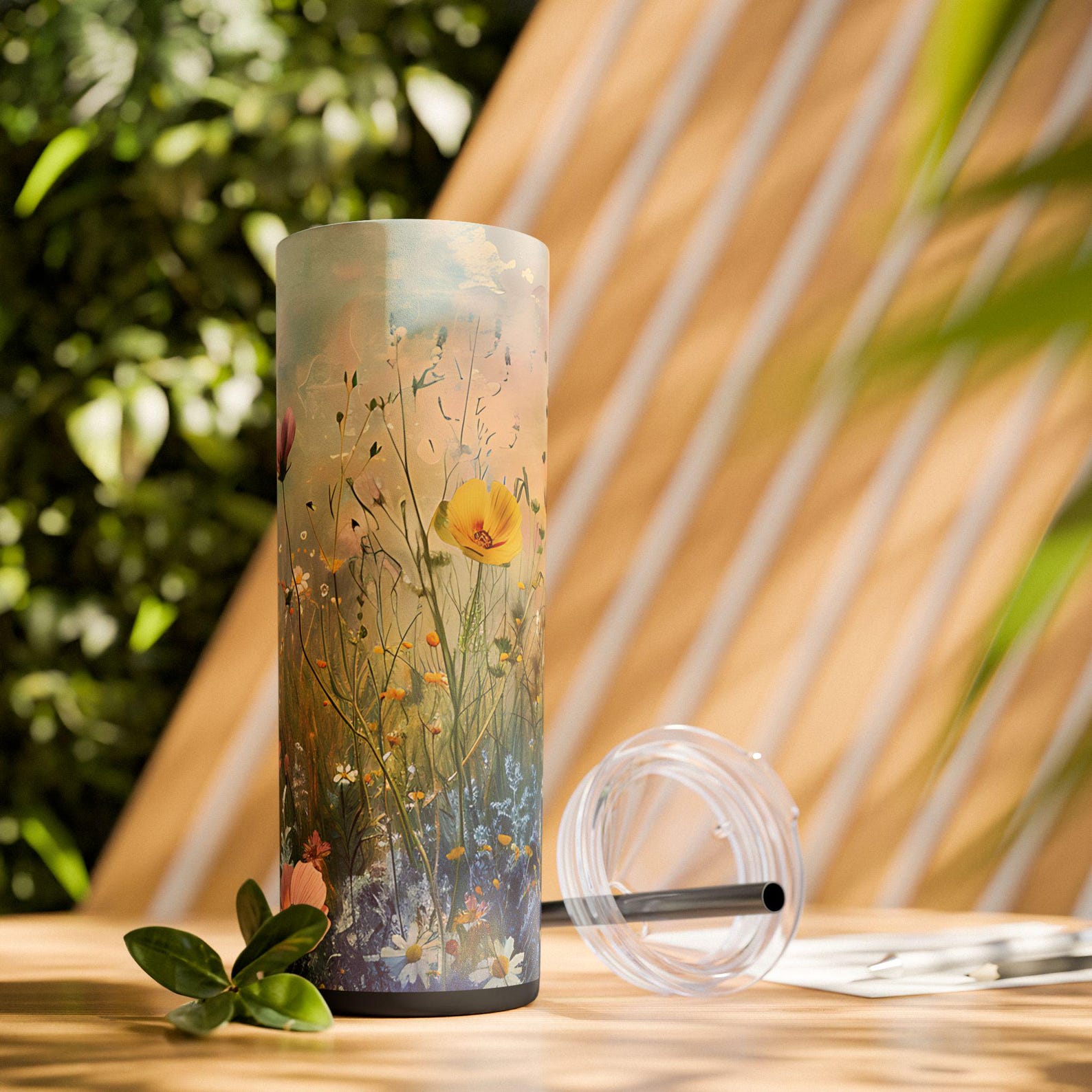 Wildflower Tumbler: Minimalist Floral 20oz Skinny Cup