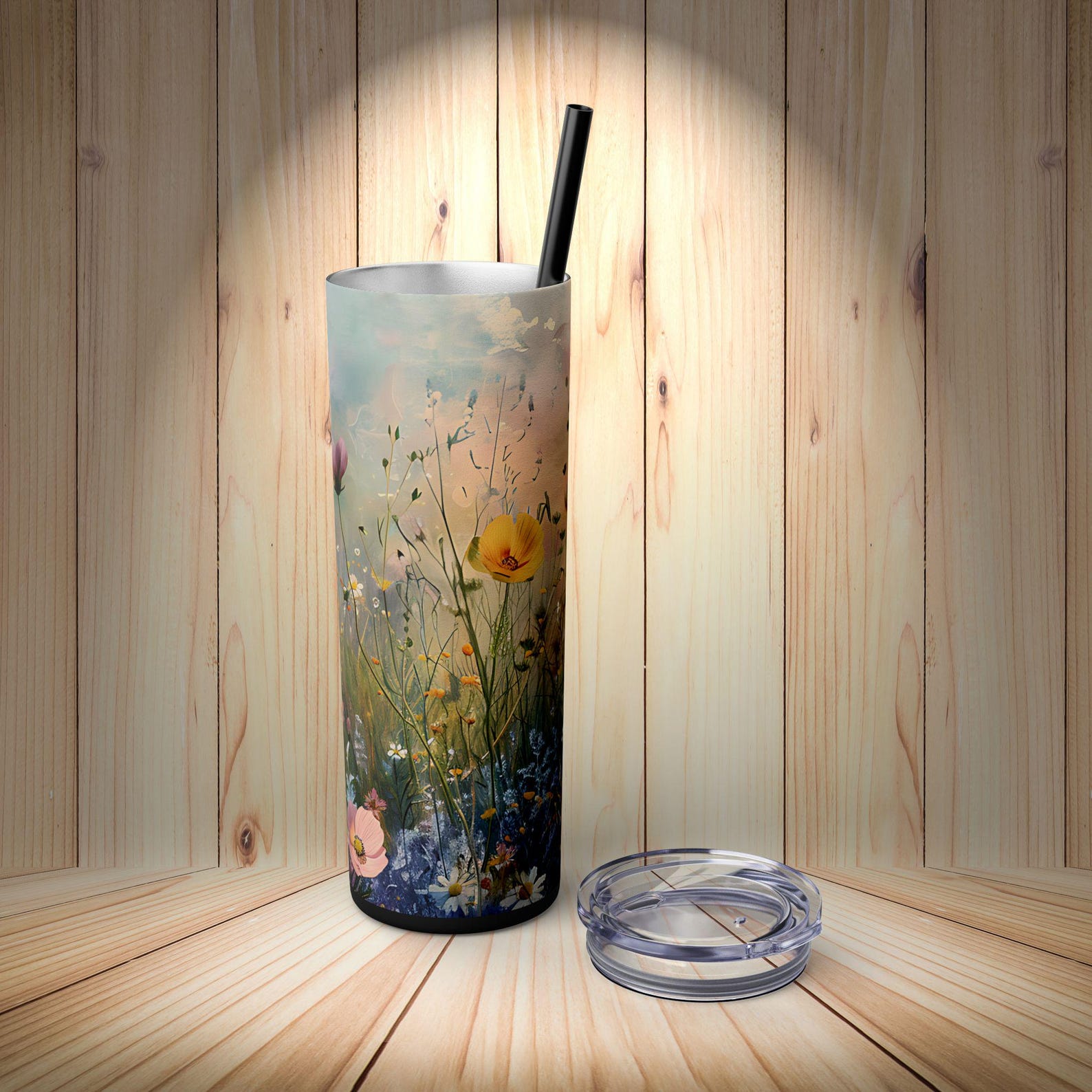Wildflower Tumbler: Minimalist Floral 20oz Skinny Cup