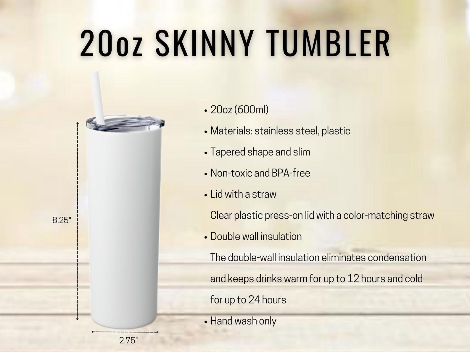 Wildflower Tumbler: Minimalist Floral 20oz Skinny Cup