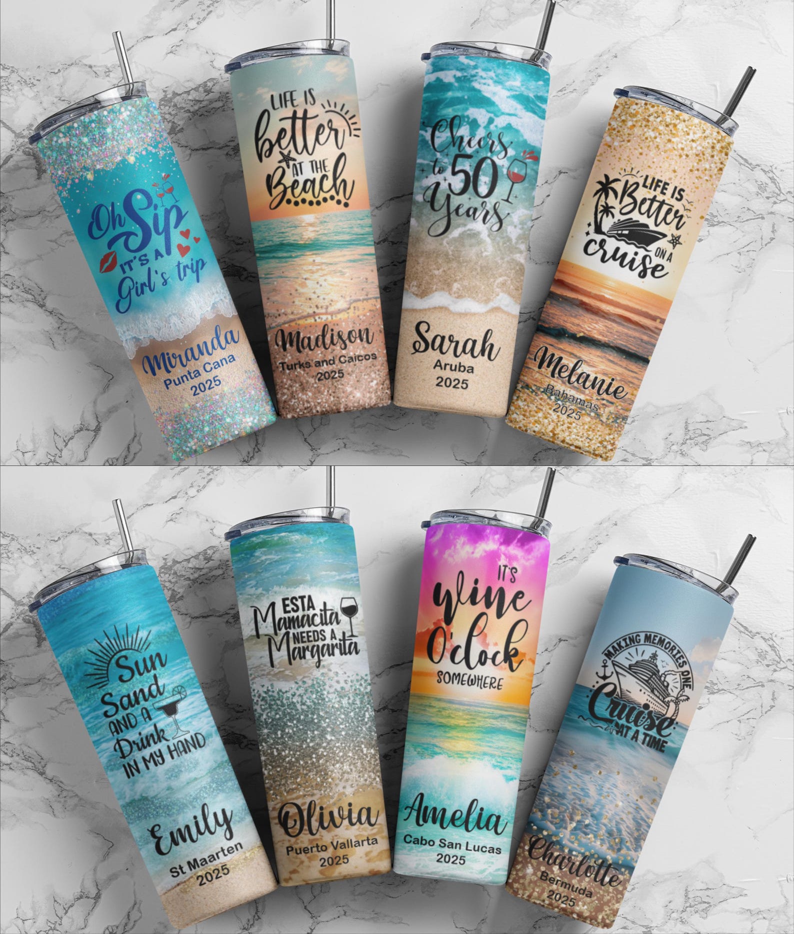 Personalized Cruise Vacation Name Tumbler Cup Customized Drinking Cups Graduation Birthday Gift Girls Trip Vacation Bachelorette Party Favor