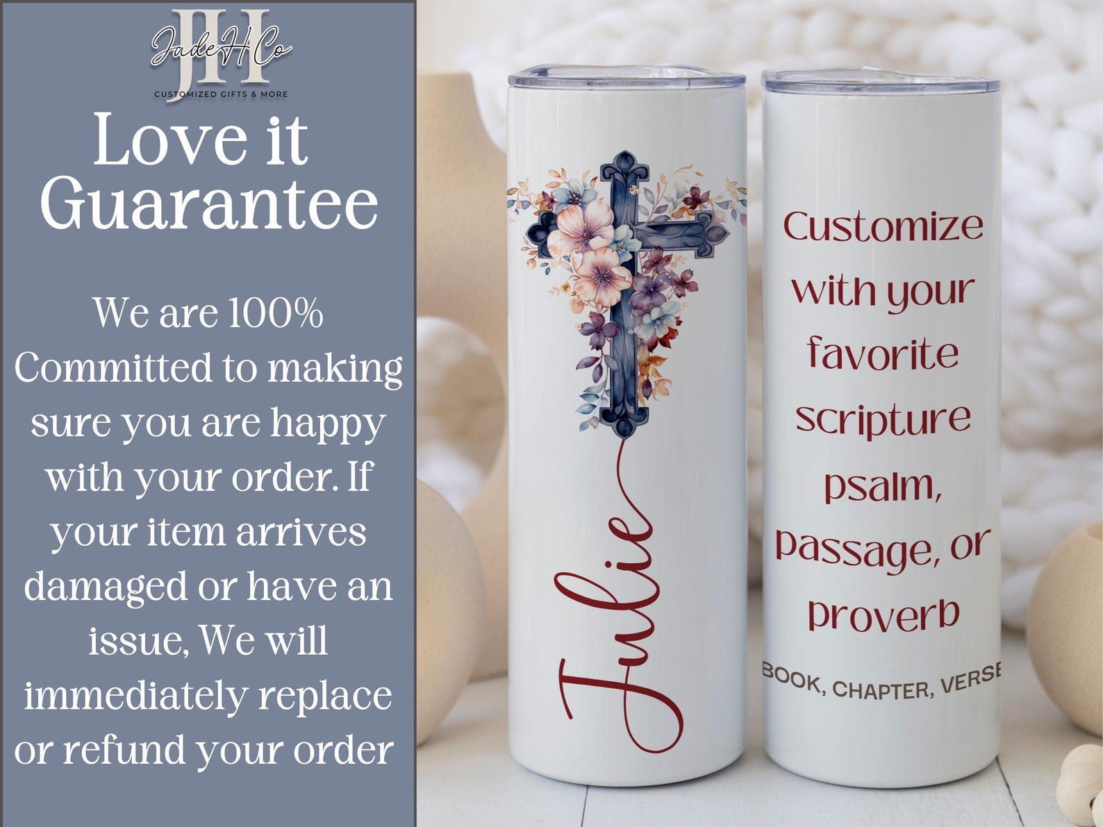 Christian Bible Verse Tumbler, Custom Scripture Verse Christian Religious Tumbler Personalized Bible Verse Tumbler Religious Gift for Friend