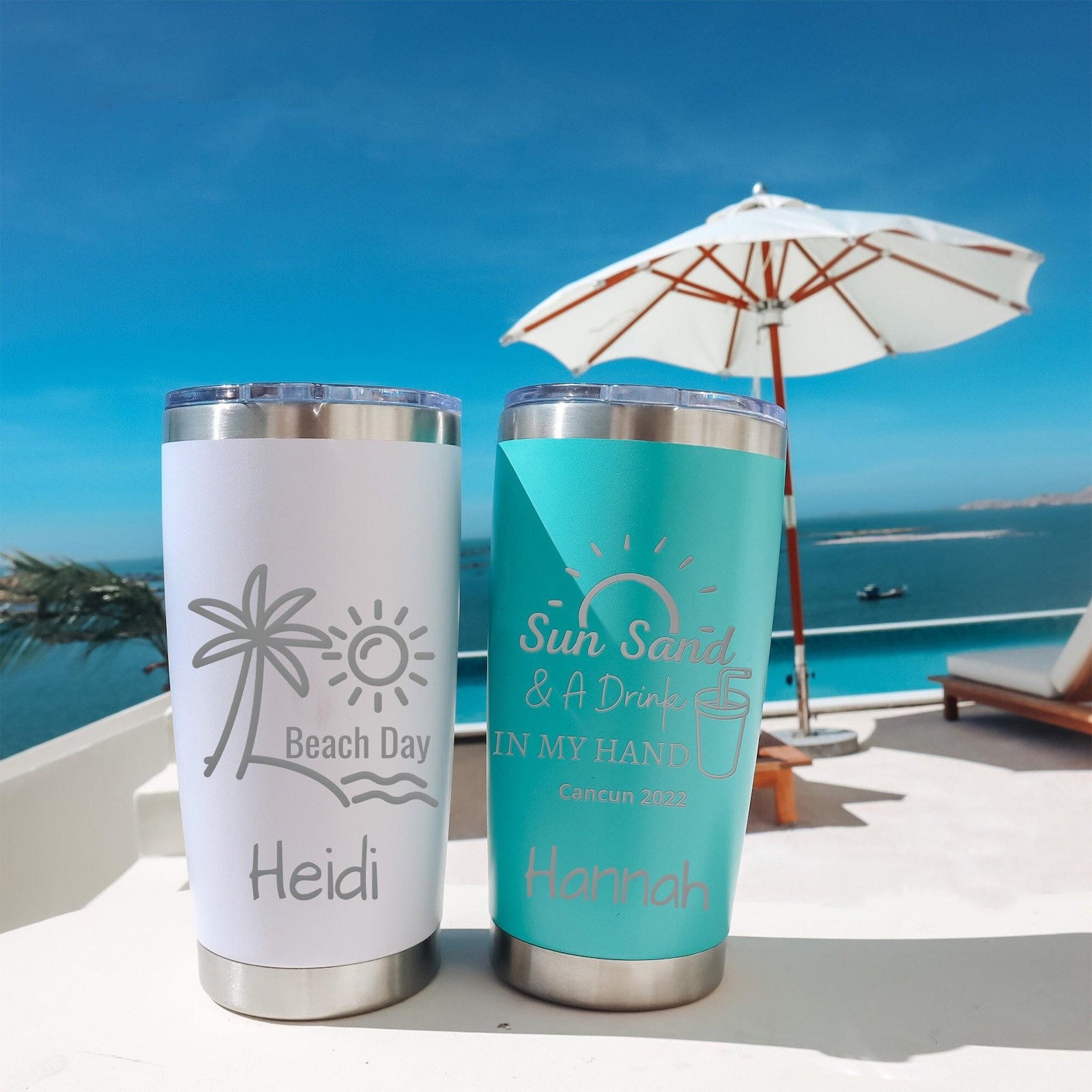 Personalized 20oz Vacation Tumbler, Custom Travel Mug, Laser Engraved Tumbler, Stainless Steel Mug, Insulated Tumbler, Beach Tumbler
