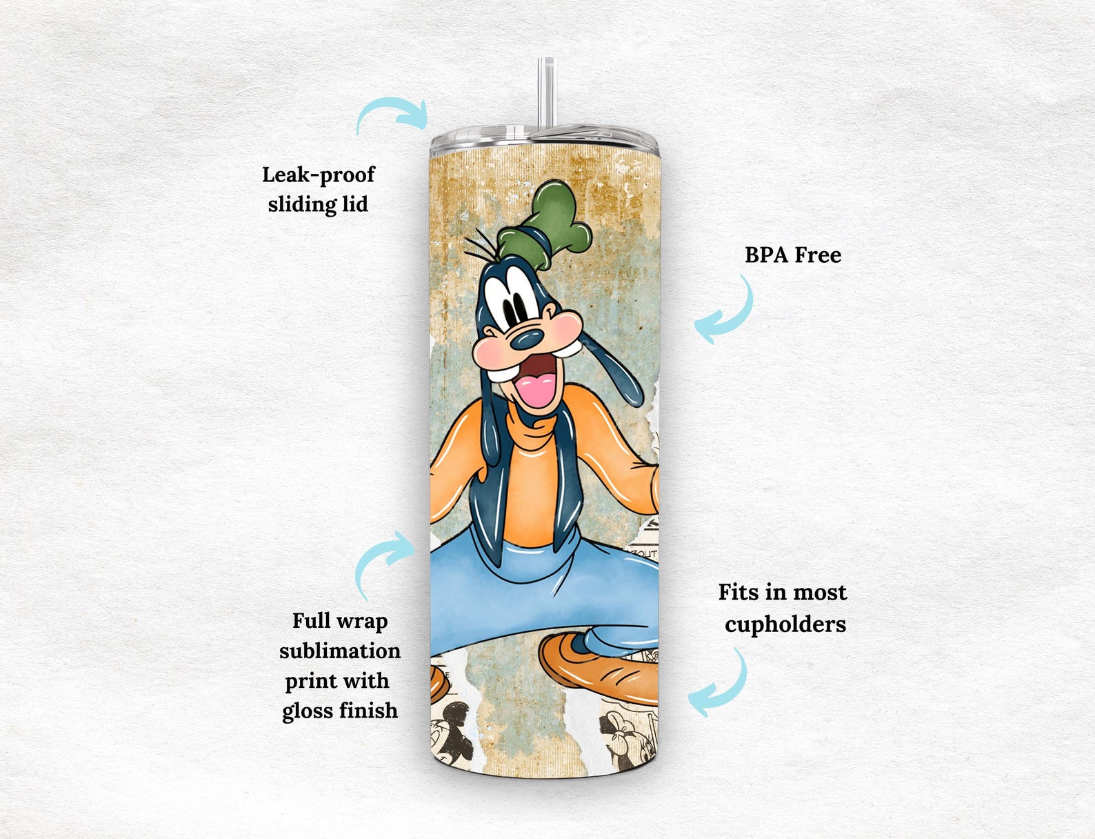 Retro Goofy 20 oz Skinny Tumbler.