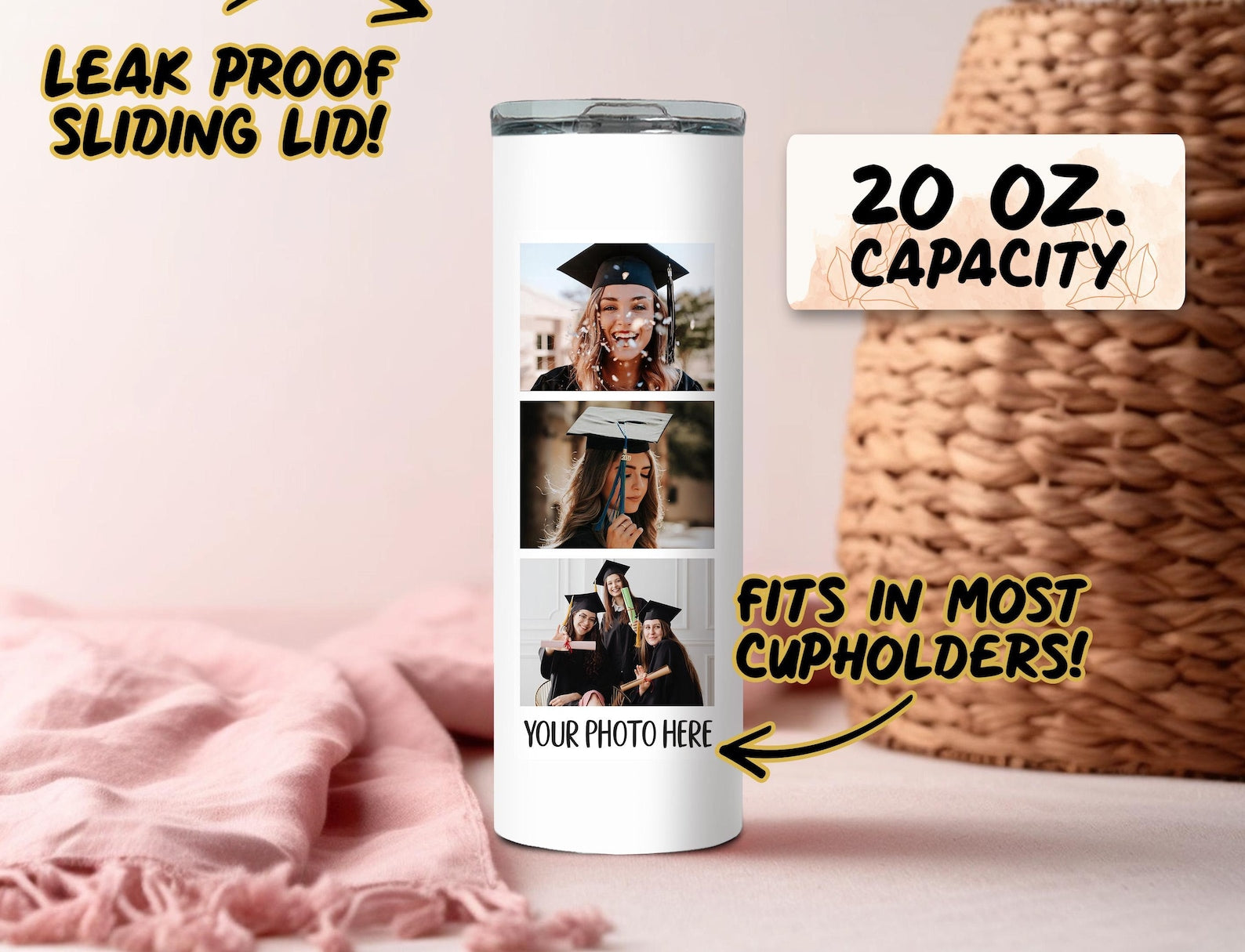 Custom Photo Tumbler, Personalized Tumbler, Stainless Steel Tumbler with Straw & Lid, Custom Name Tumbler, Christmas Gift, Slim Tumbler