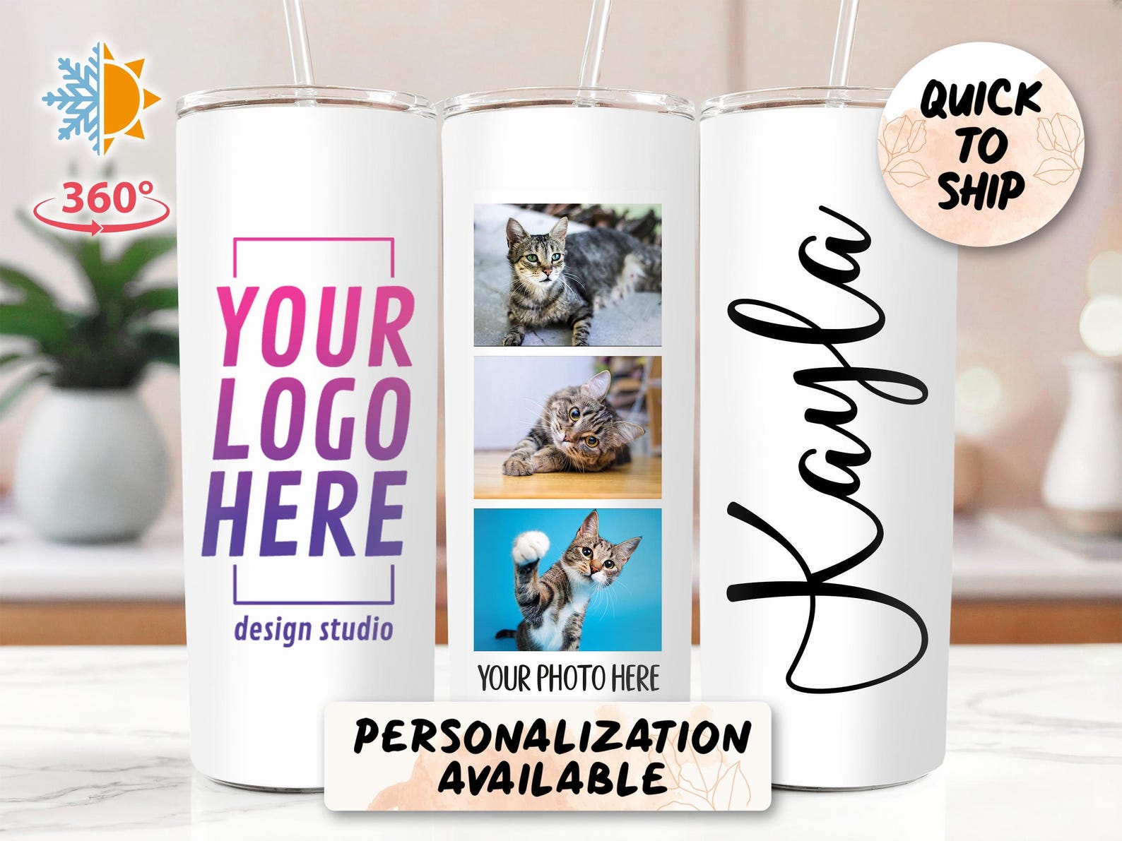 Custom Photo Tumbler, Personalized Tumbler, Stainless Steel Tumbler with Straw & Lid, Custom Name Tumbler, Christmas Gift, Slim Tumbler
