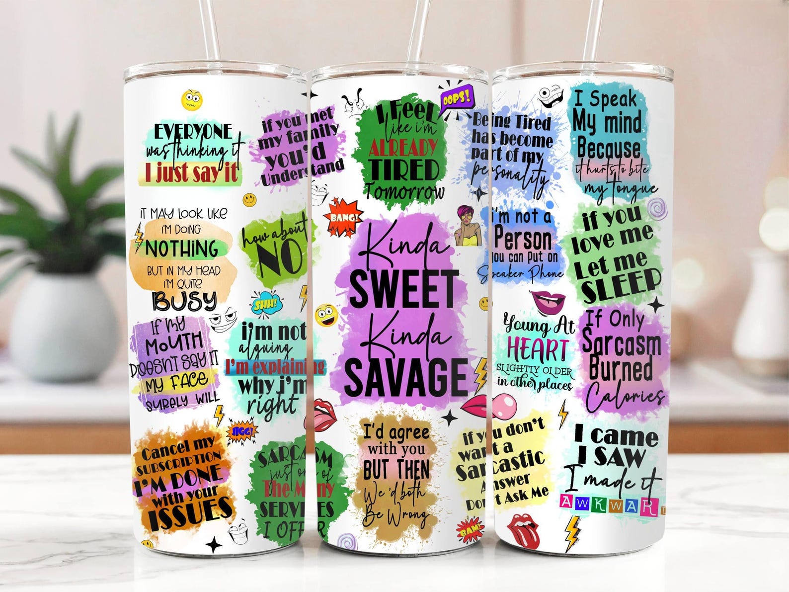 Kinda Sweet Kinda Savage Tumbler, Steel 20oz Slim Tumbler, Skinny Tumbler Cup with Straw & Lid, Sarcastic Tumbler, Funny Christmas Gift