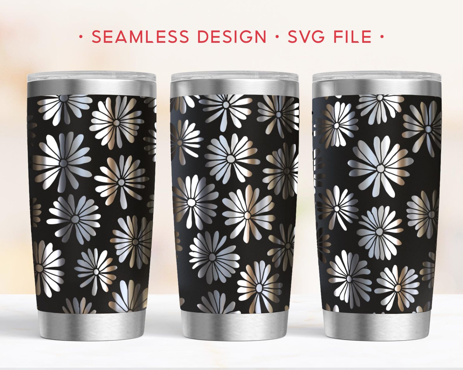 Daisy Floral 20oz Tumbler Wrap, Flower Leaves Laser Engraving File, SVG Laser Rotary