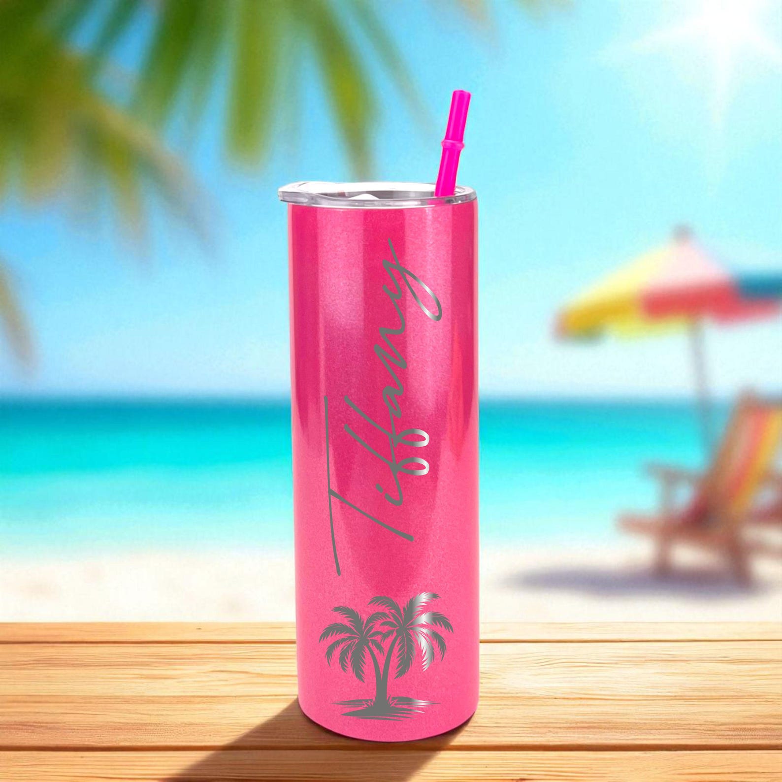 Beach Trip Tumblers with Name | Engraved Vacation Cups | Matching Travel Cups | Custom Skinny Tumbler | Pool & Cruise Drink Cup