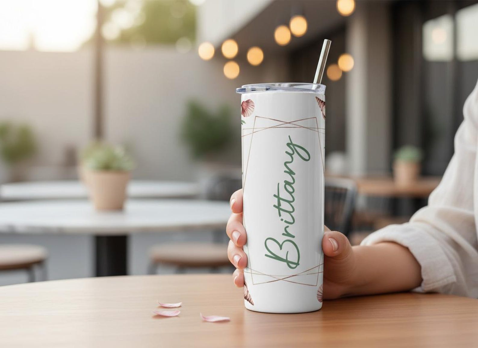 Personalized Beach Sunset Tumbler: Tropical Palm Stainless Steel Cup