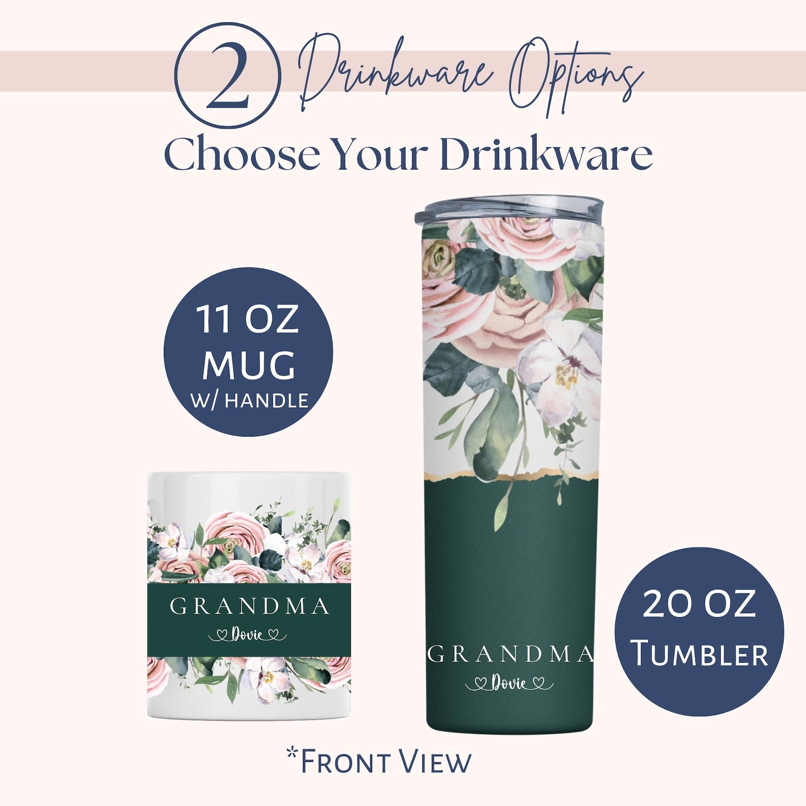 Personalized Floral Grandma Tumbler, Custom Tumbler Gift For Mother's Day, Grandma Tumbler With Grandkids Name, Flower Cup For Birthday Gift