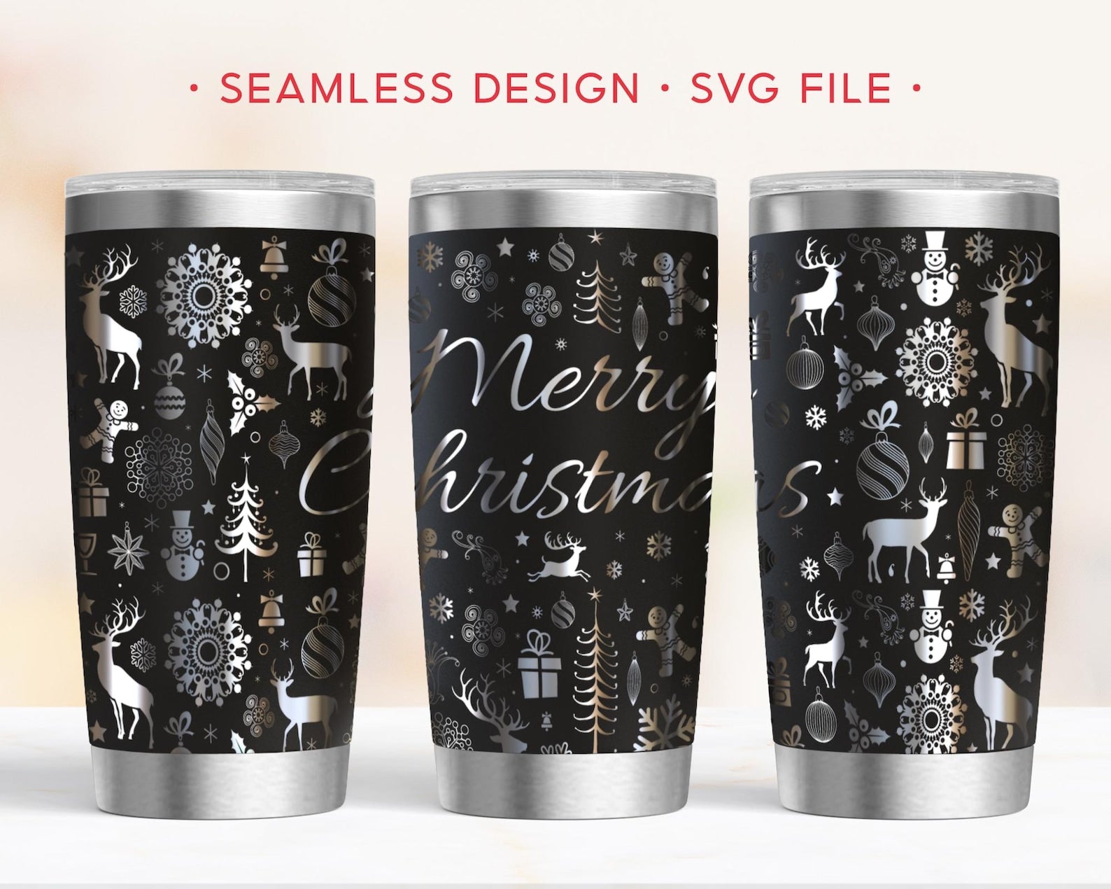 Merry Christmas 20oz Tumbler Wrap, Holiday Engraving Wrap, Reindeer Snowflake SVG File