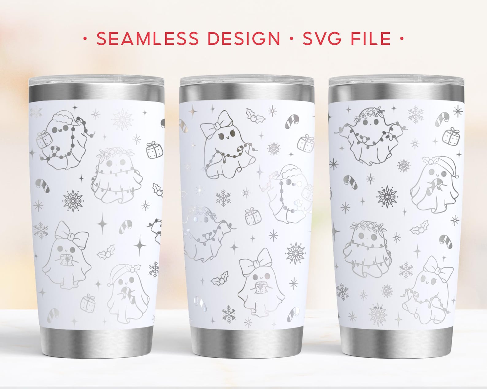 Christmas Ghost 20oz Tumbler Wrap, Spooky Holiday Engraving Wrap, Xmas Laser SVG
