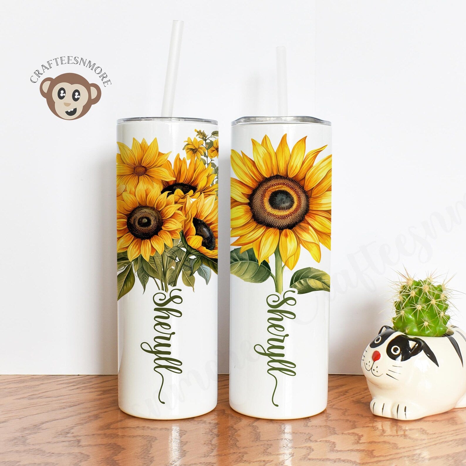 Personalized Sunflower Tumbler - Gift for her comes  with Lid & Straw -  20oz