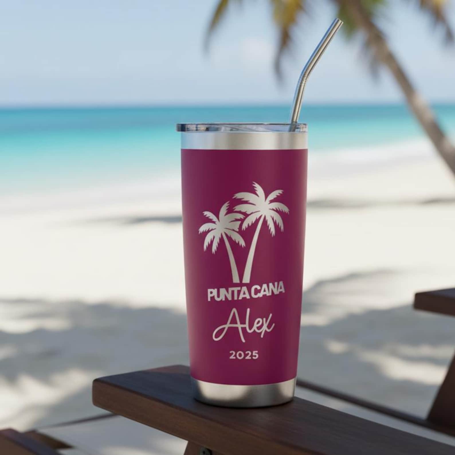 Personalized Stainless Steel Tumbler 20OZ, Custom Beach Travel Mug, Girls Trip Cup, Family Reunion