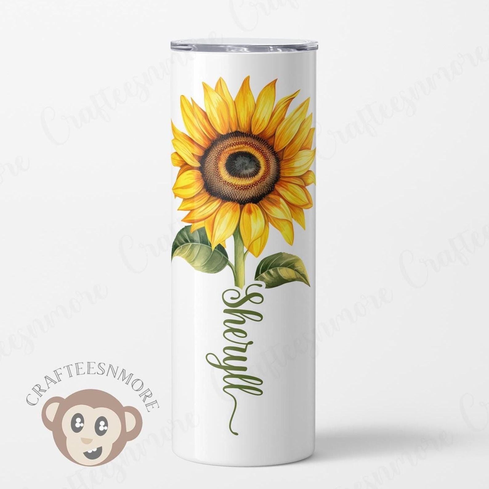 Personalized Sunflower Tumbler - Gift for her comes  with Lid & Straw -  20oz