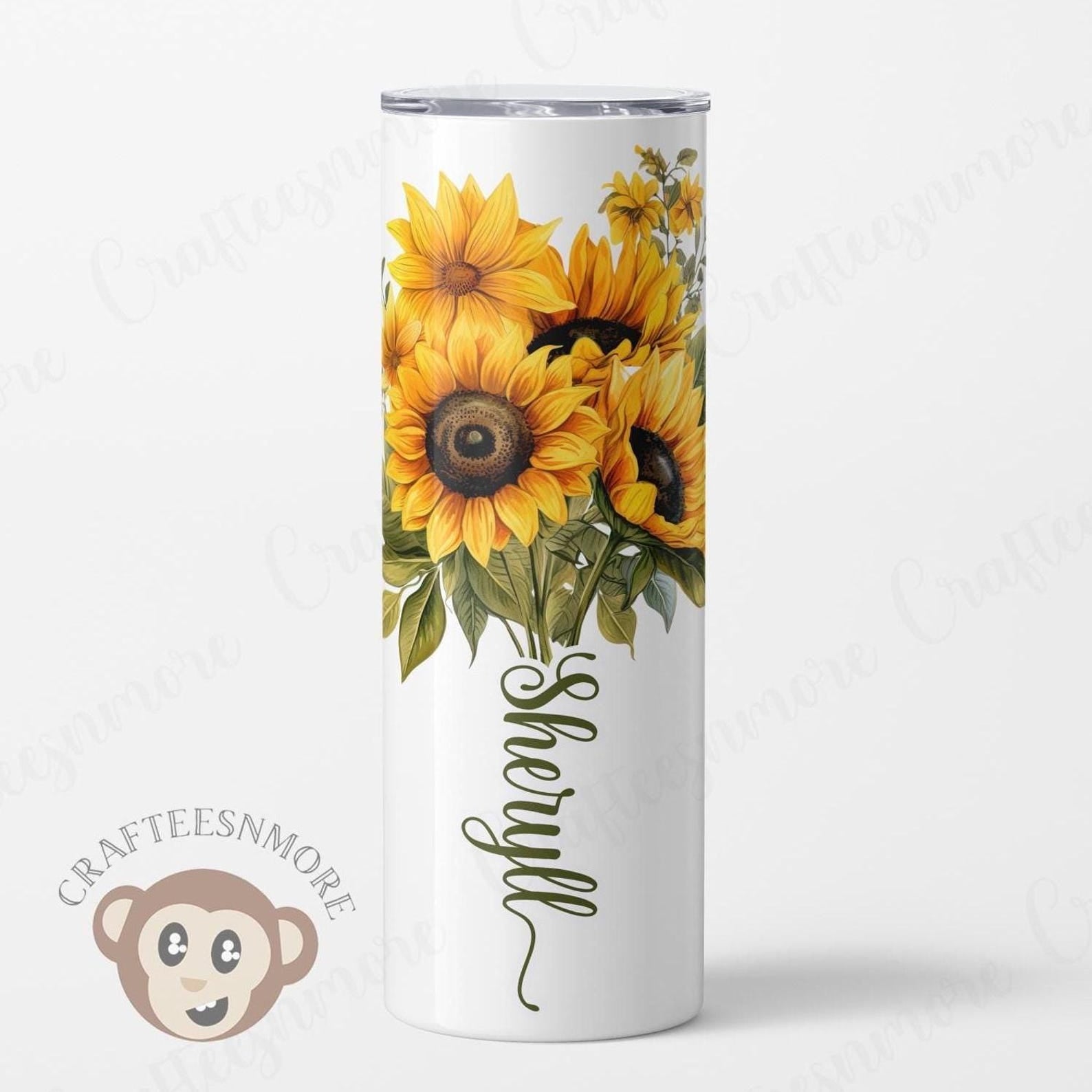 Personalized Sunflower Tumbler - Gift for her comes  with Lid & Straw -  20oz