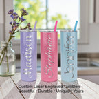 Personalized Skinny Tumbler with Name – Custom Engraved Insulated Cup with Lid & Straw for Bridesmaid Gift, Birthday or Girls Trip