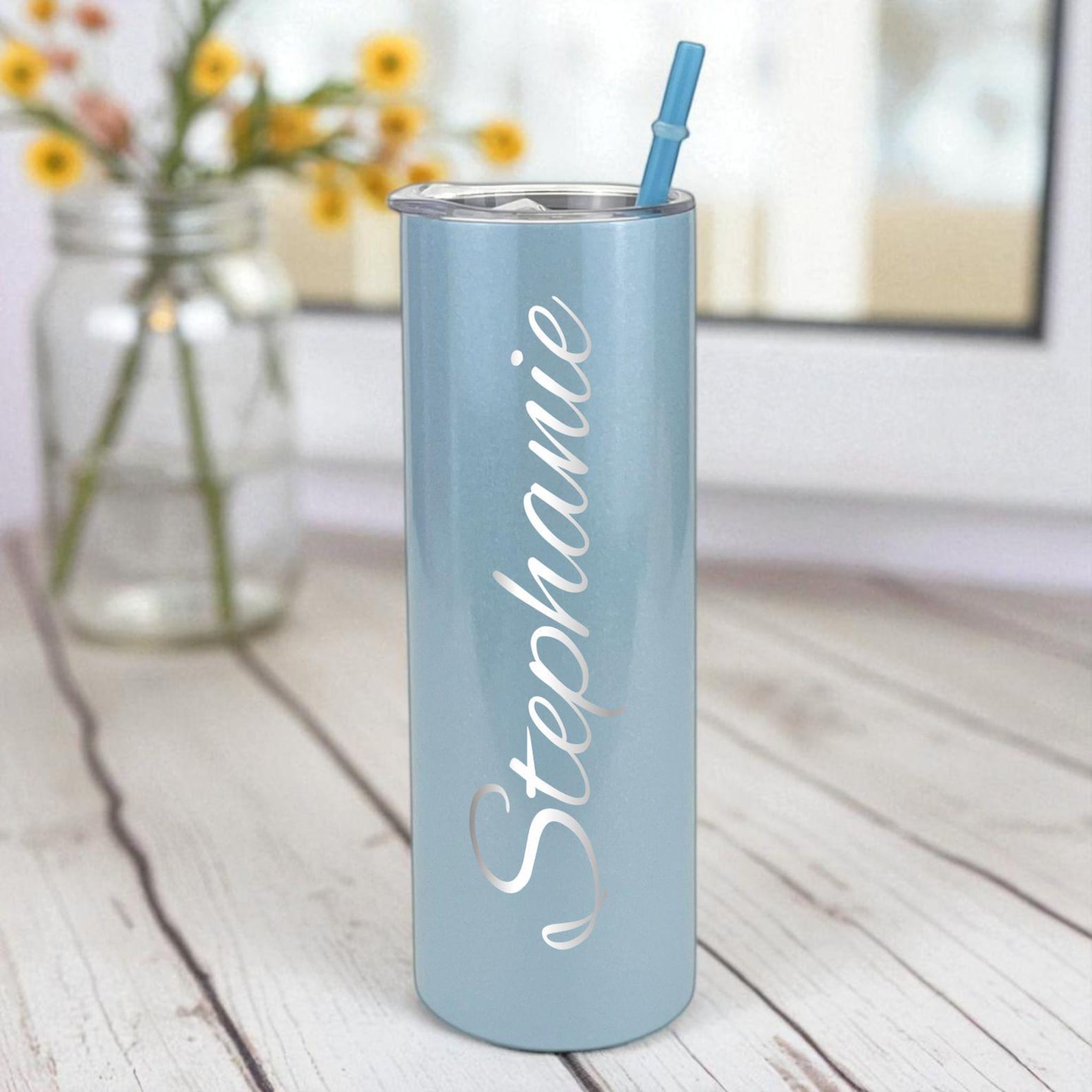 Personalized Skinny Tumbler with Name – Custom Engraved Insulated Cup with Lid & Straw for Bridesmaid Gift, Birthday or Girls Trip