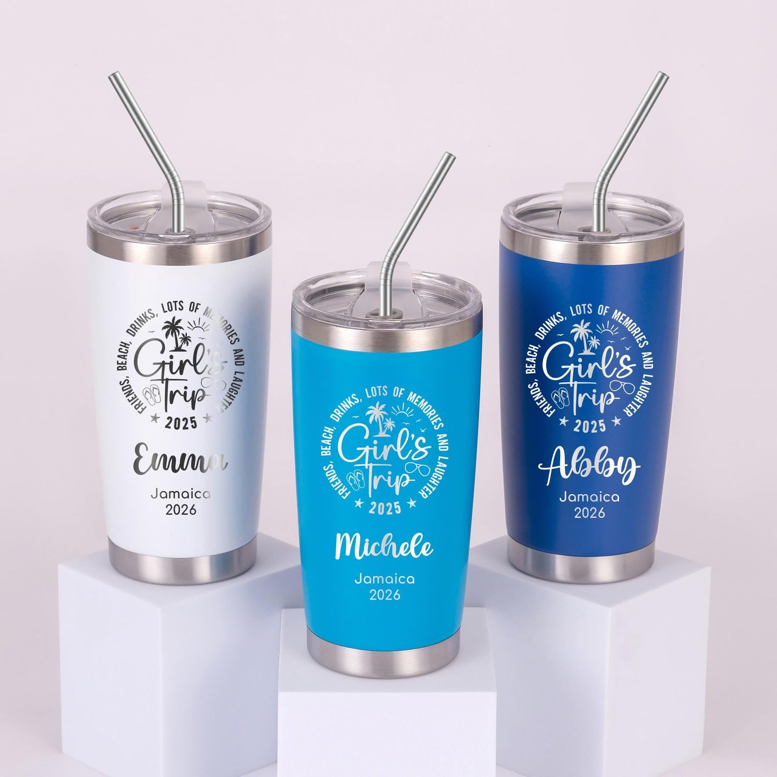 Girls Trip Personalized 20oz Stainless Steel Insulated Tumbler Laser Engraved Custom Name Logo Cup