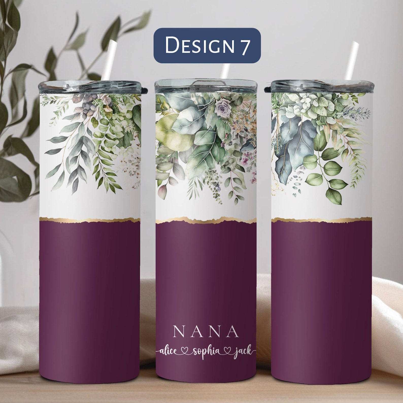 Personalized Floral Grandma Tumbler, Custom Tumbler Gift For Mother's Day, Grandma Tumbler With Grandkids Name, Flower Cup For Birthday Gift