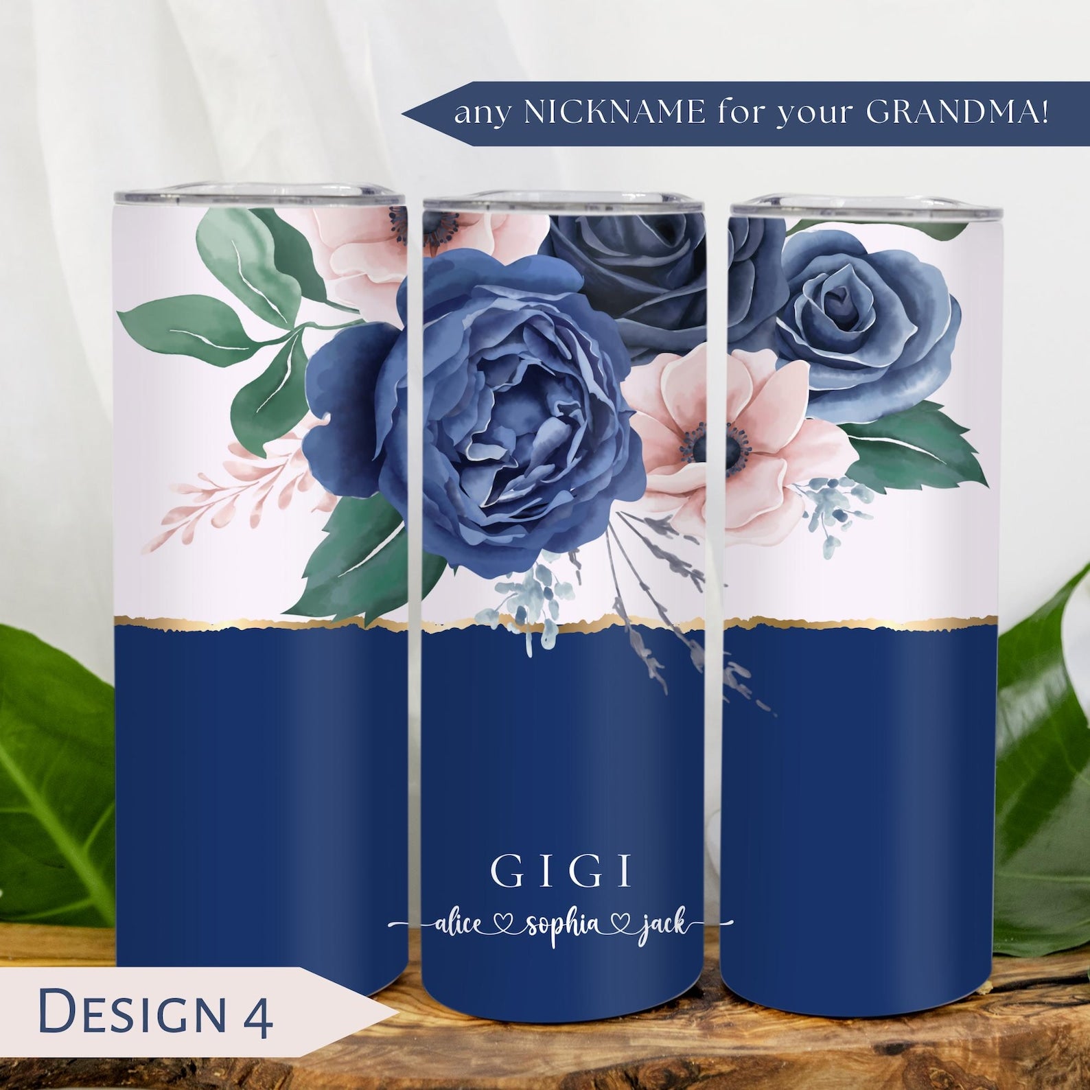 Personalized Floral Grandma Tumbler, Custom Tumbler Gift For Mother's Day, Grandma Tumbler With Grandkids Name, Flower Cup For Birthday Gift
