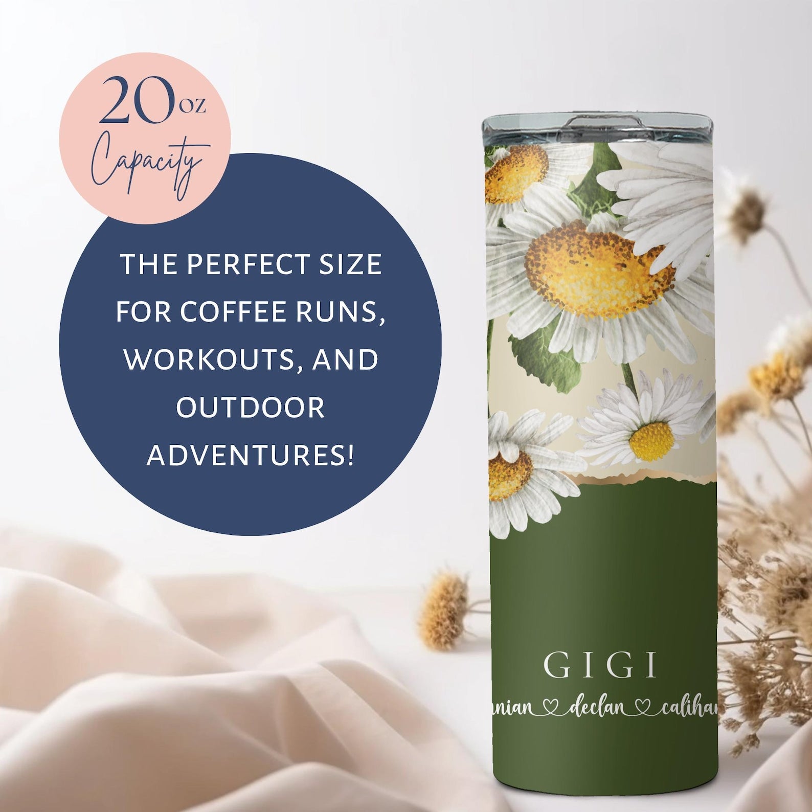 Personalized Floral Grandma Tumbler, Custom Tumbler Gift For Mother's Day, Grandma Tumbler With Grandkids Name, Flower Cup For Birthday Gift