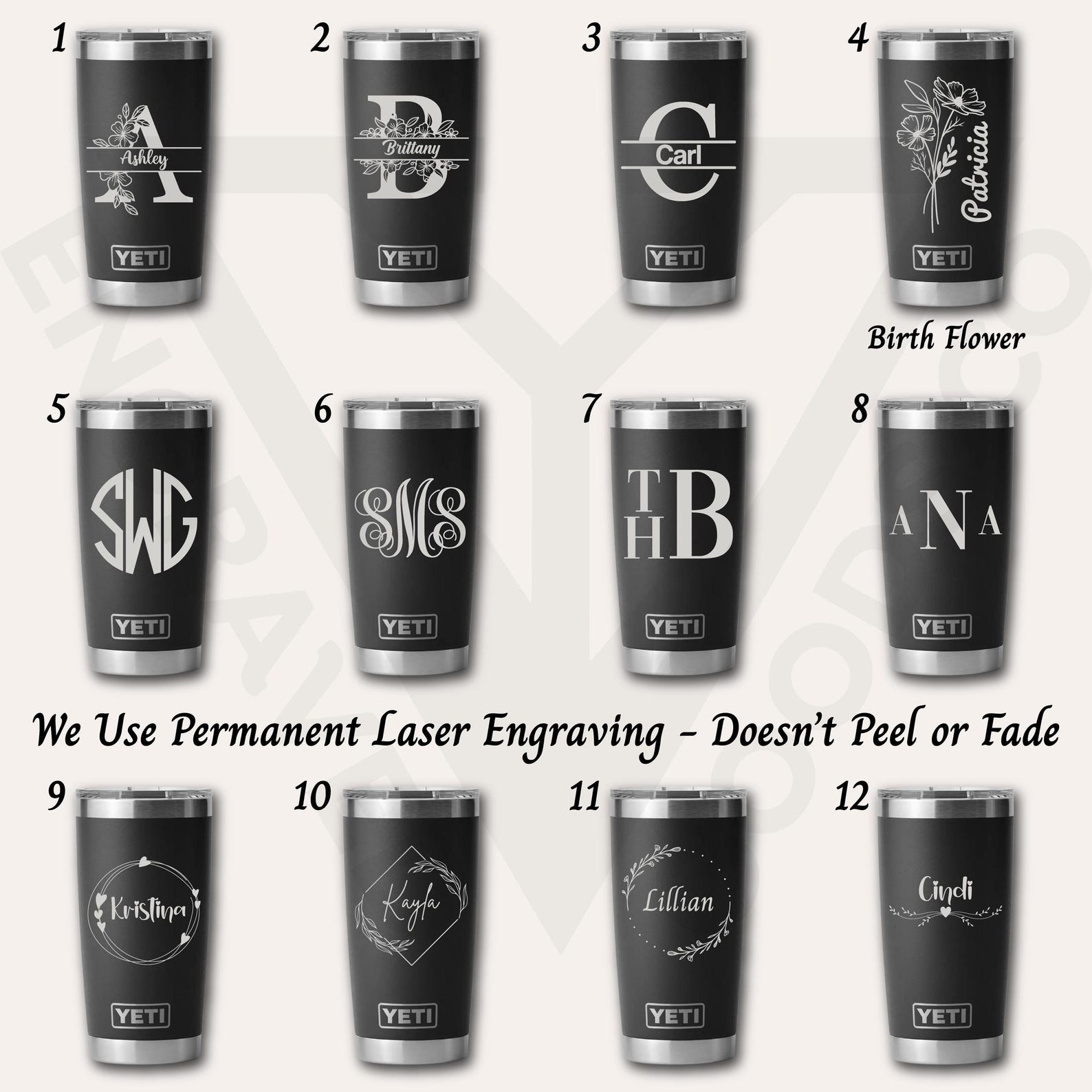 Engrave ANYTHING On YETI Rambler Mug Tumbler 20oz Custom Name Laser Engraved Logo Personalized Customized Photo Travel Mug Gift