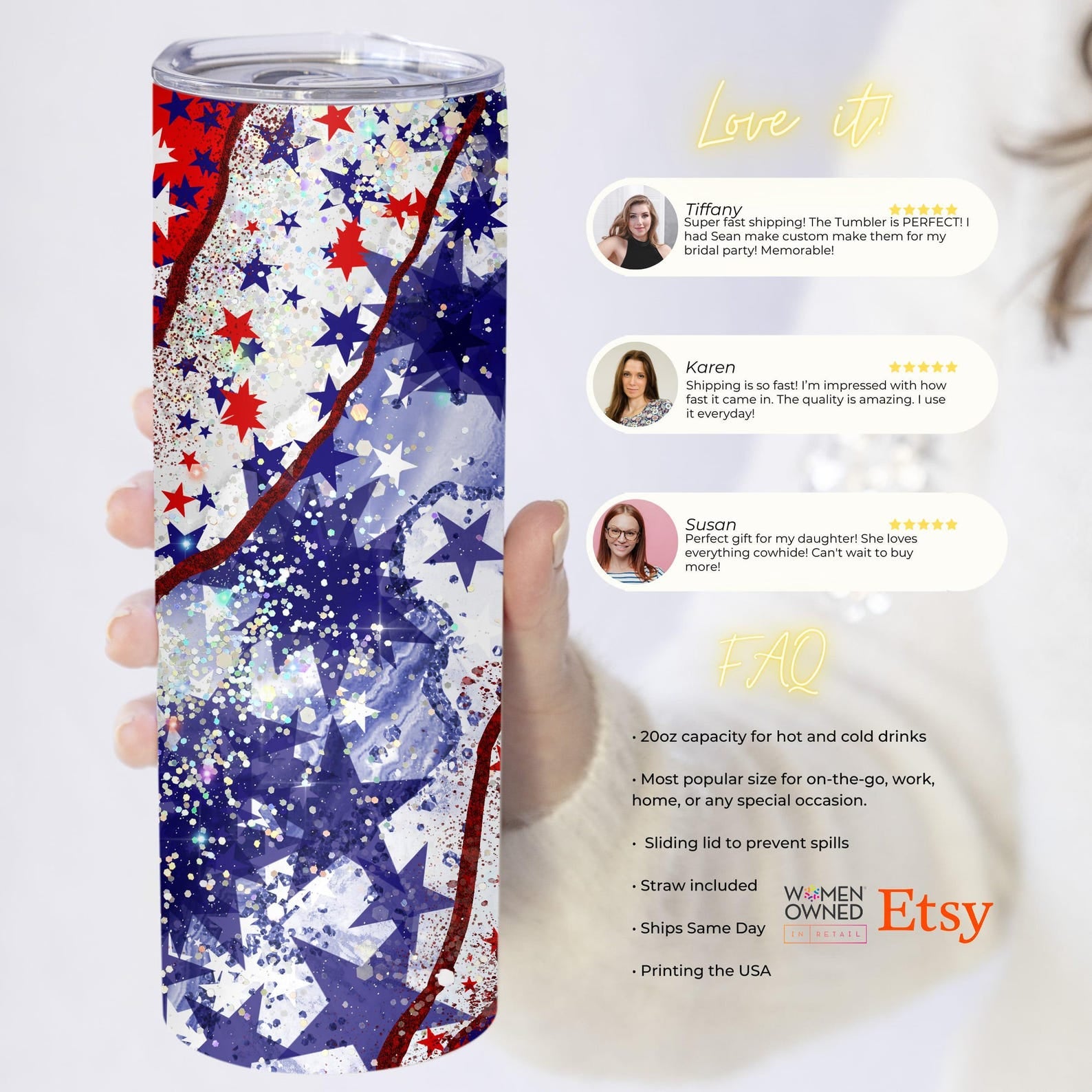 Patriotic Veteran Gift: Custom 20oz Insulated Tumbler with Stars