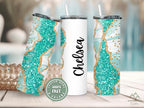 Personalized Agate Marble Tumbler with Name, Custom Glitter Name Cup, 20oz Skinny Tumbler with Straw