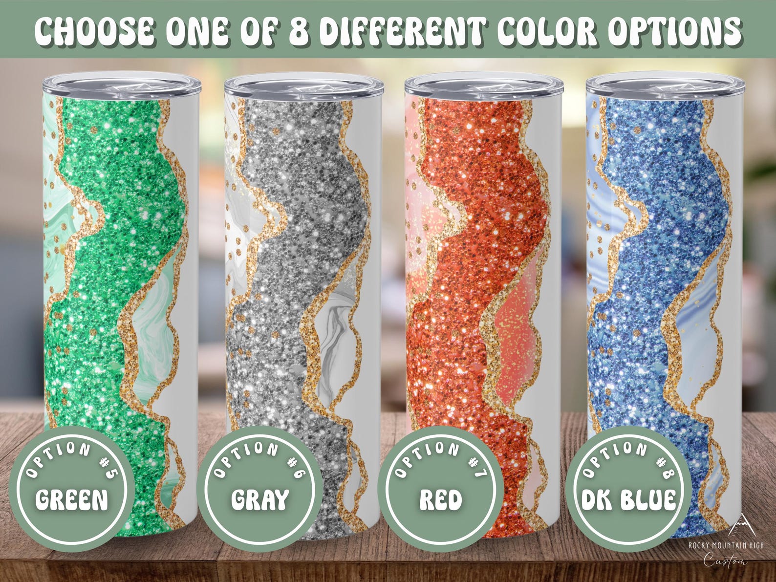 Personalized Agate Marble Tumbler with Name, Custom Glitter Name Cup, 20oz Skinny Tumbler with Straw