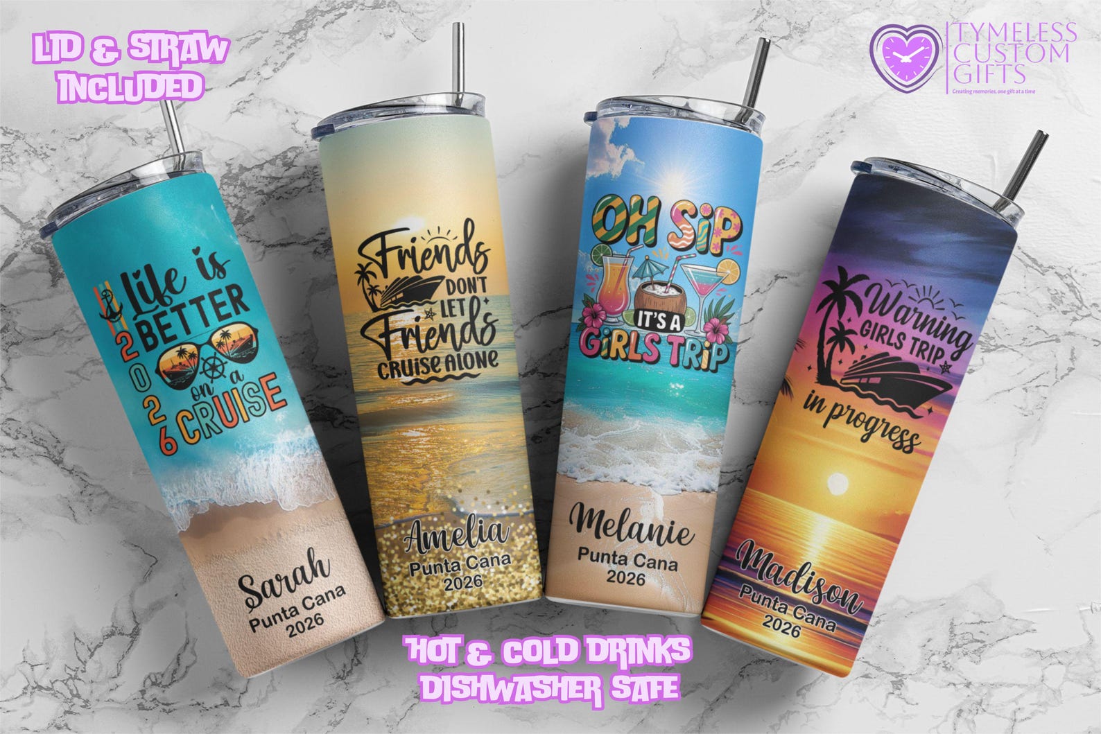 Personalized Cruise Vacation Name Tumbler Cup Customized Drinking Cups Graduation Birthday Gift Girls Trip Vacation Bachelorette Party Favor