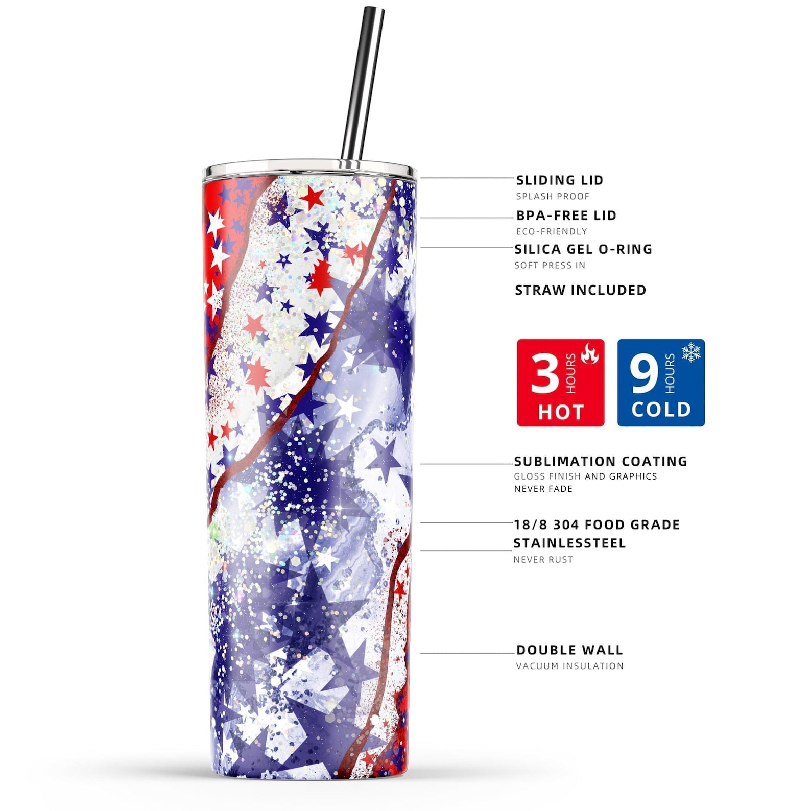 Patriotic Veteran Gift: Custom 20oz Insulated Tumbler with Stars