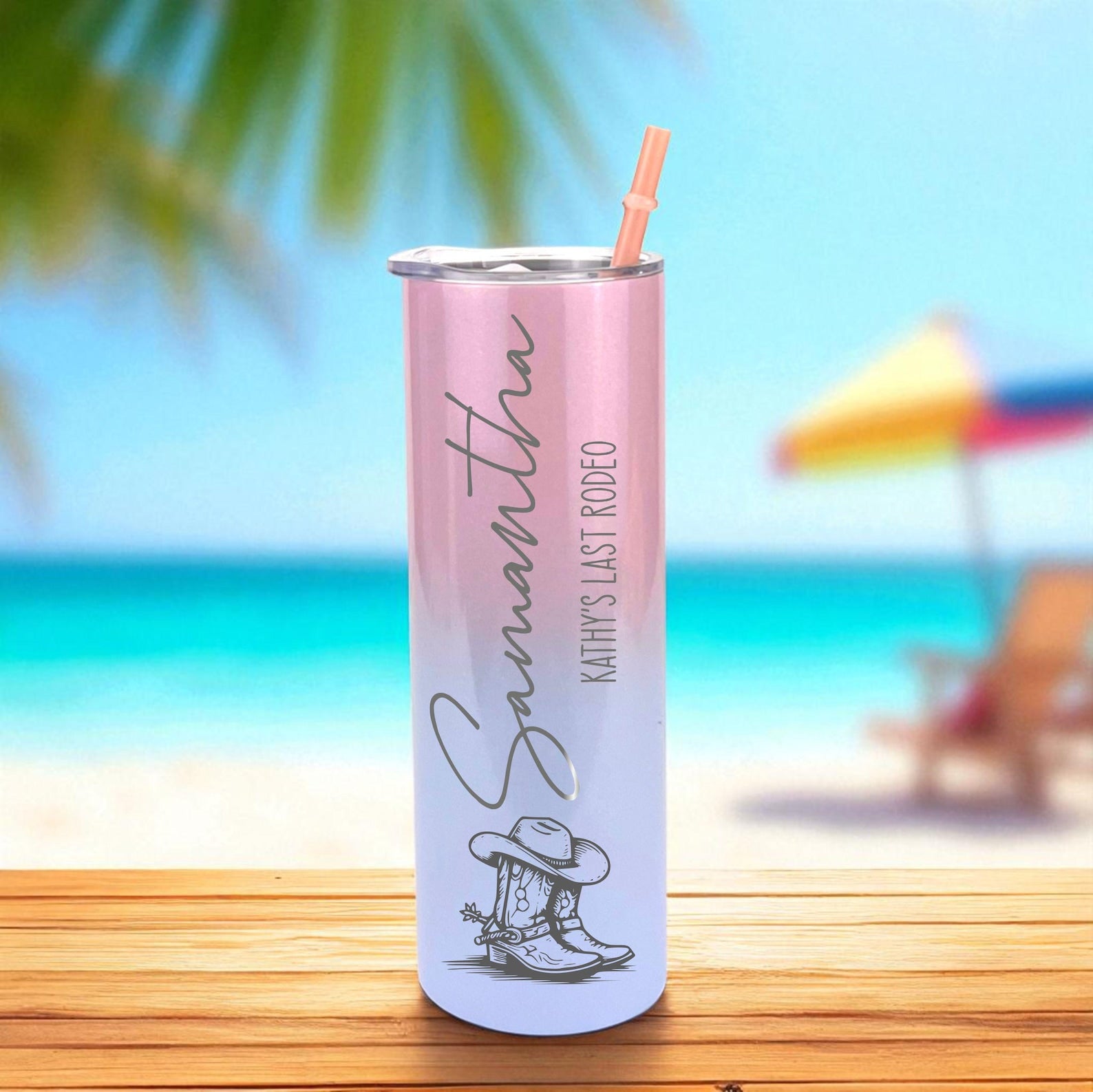 Beach Trip Tumblers with Name | Engraved Vacation Cups | Matching Travel Cups | Custom Skinny Tumbler | Pool & Cruise Drink Cup