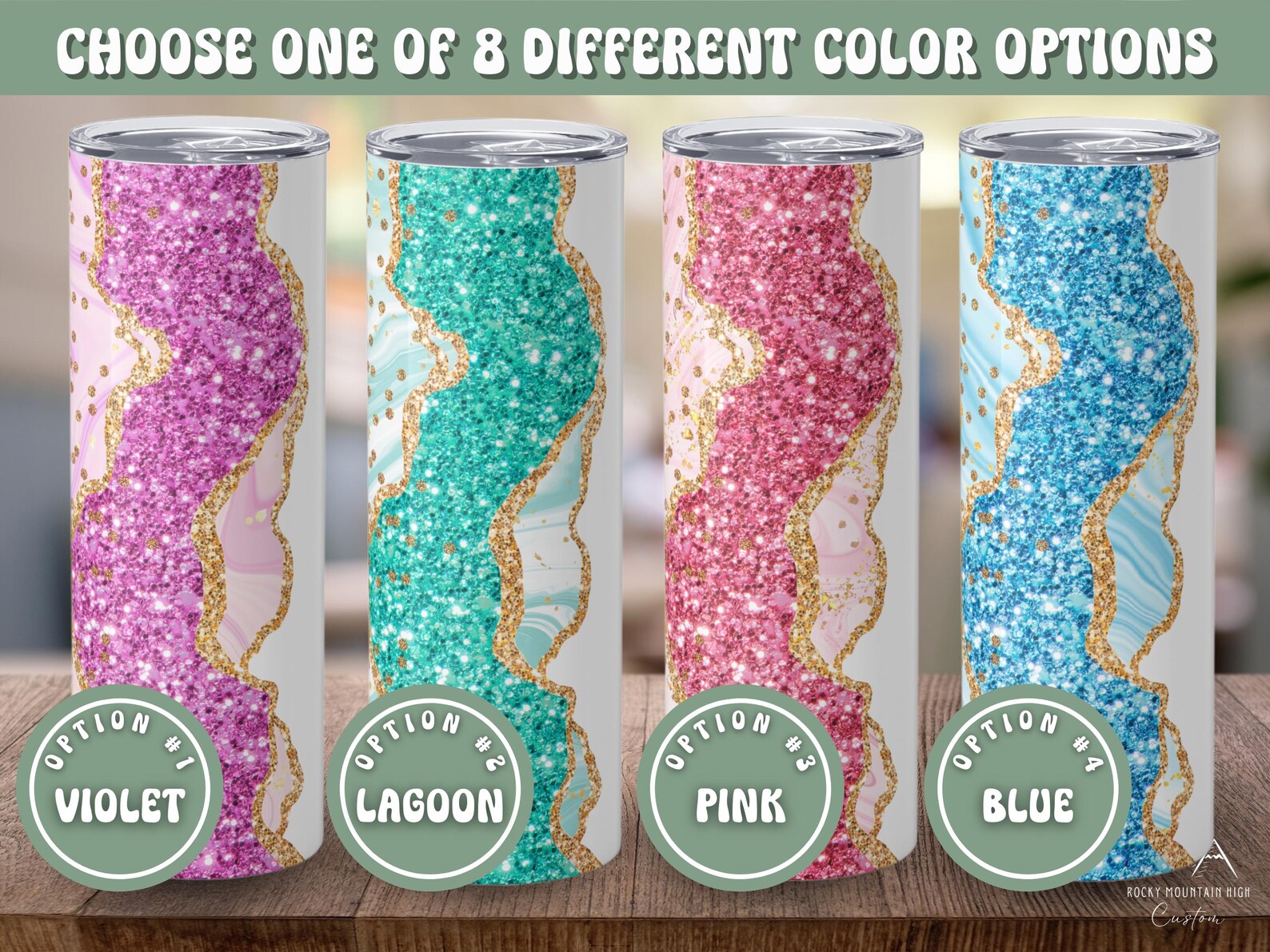 Personalized Agate Marble Tumbler with Name, Custom Glitter Name Cup, 20oz Skinny Tumbler with Straw