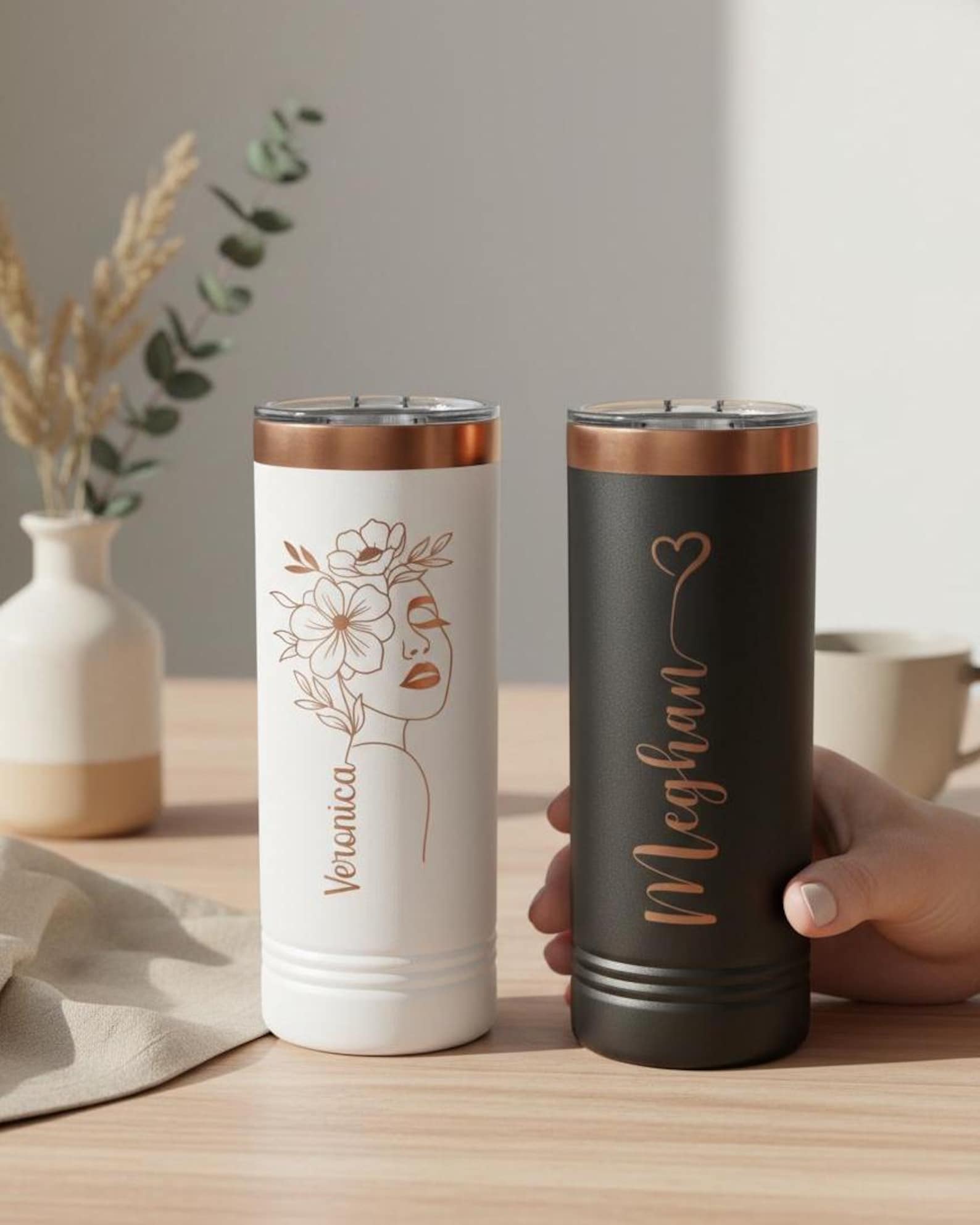 Custom Laser Engraved 22oz Skinny Tumbler, Stainless Steel Skinny Tumbler, Vacuum Insulated Stemless Cup, Custom Logo, Bridesmaid Gift
