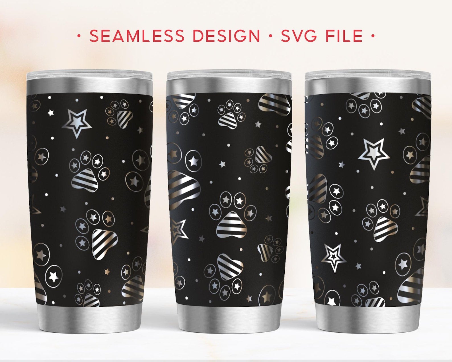 Pawtriotic & Star 20oz Tumbler Wrap SVG, USA Paw Print Laser Engraving for Rotary