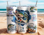 Bass Fishing 20oz Skinny Tumbler with Straw, Fisherman Drinkware Gift, Outdoorsman Stainless Coffee Cup