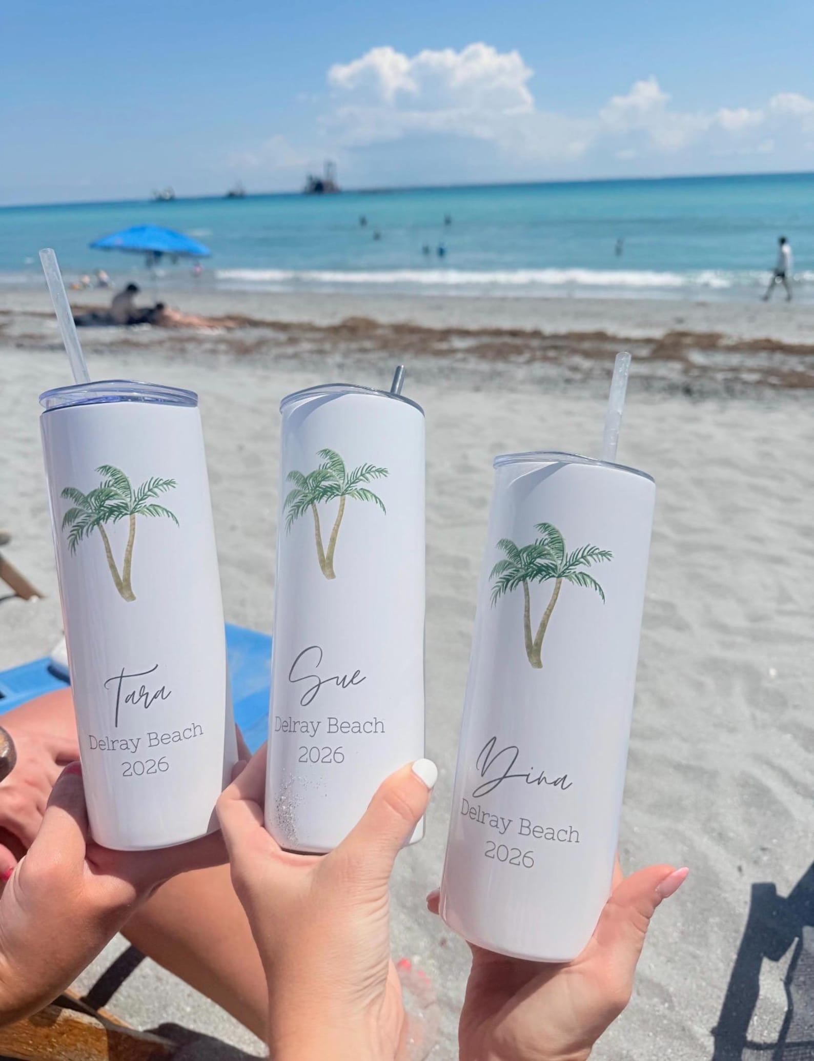 Custom Vacation Tumbler - Personalized Name -  Matching Beach Vacation -  Spring Break - Bachelorette Girls Trip 20 oz Skinny Tumblers