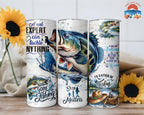 Bass Fishing 20oz Skinny Tumbler with Straw, Fisherman Drinkware Gift, Outdoorsman Stainless Coffee Cup