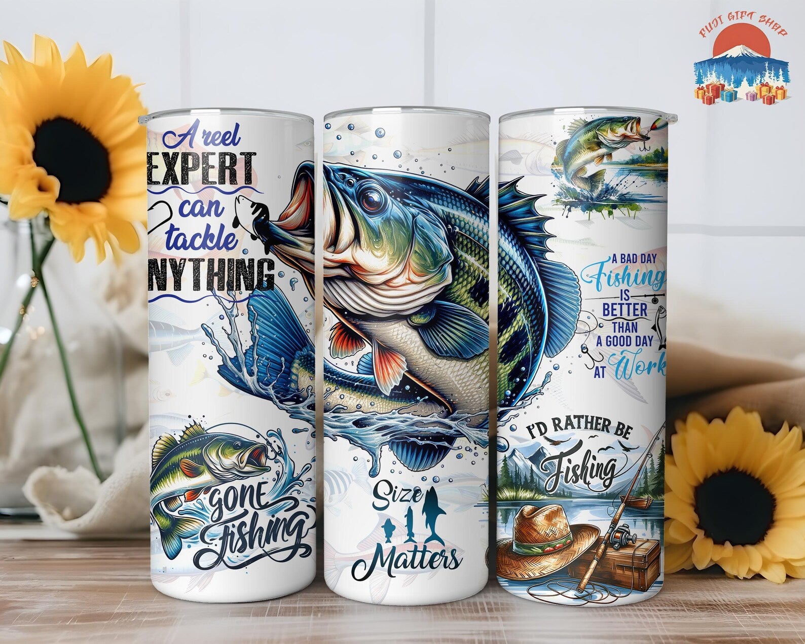 Bass Fishing 20oz Skinny Tumbler with Straw, Fisherman Drinkware Gift, Outdoorsman Stainless Coffee Cup