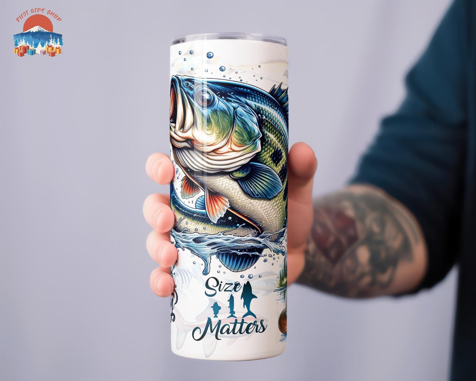 Bass Fishing 20oz Skinny Tumbler with Straw, Fisherman Drinkware Gift, Outdoorsman Stainless Coffee Cup