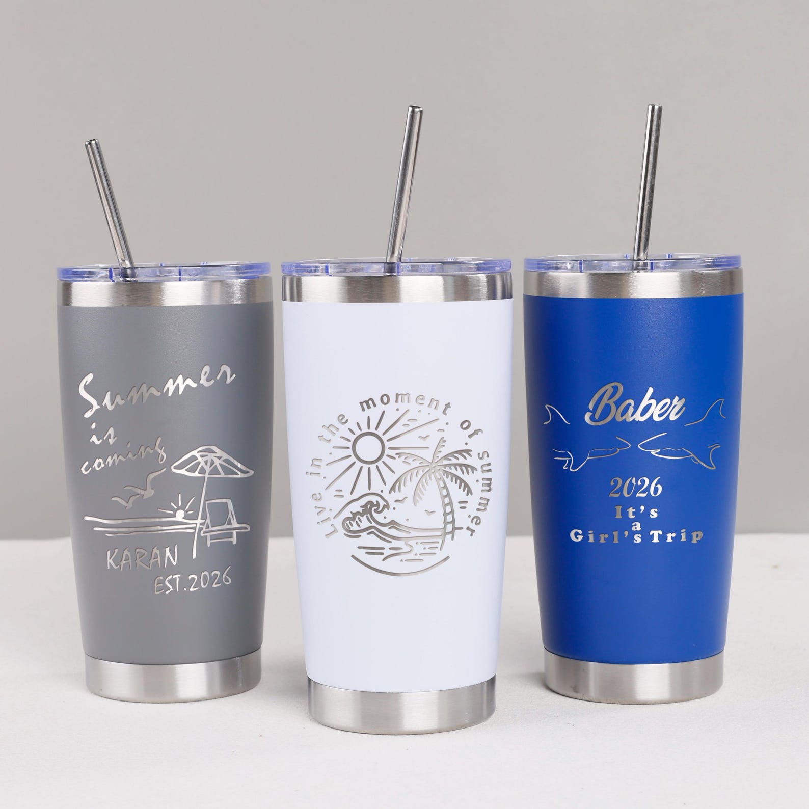 Personalized 20oz Tumbler/ Custom Engraved Travel Mug/ Stainless Steel Cup/ Summer Beach Mug/ Insulated Girls Trip Gift/Custom Name Logo Cup