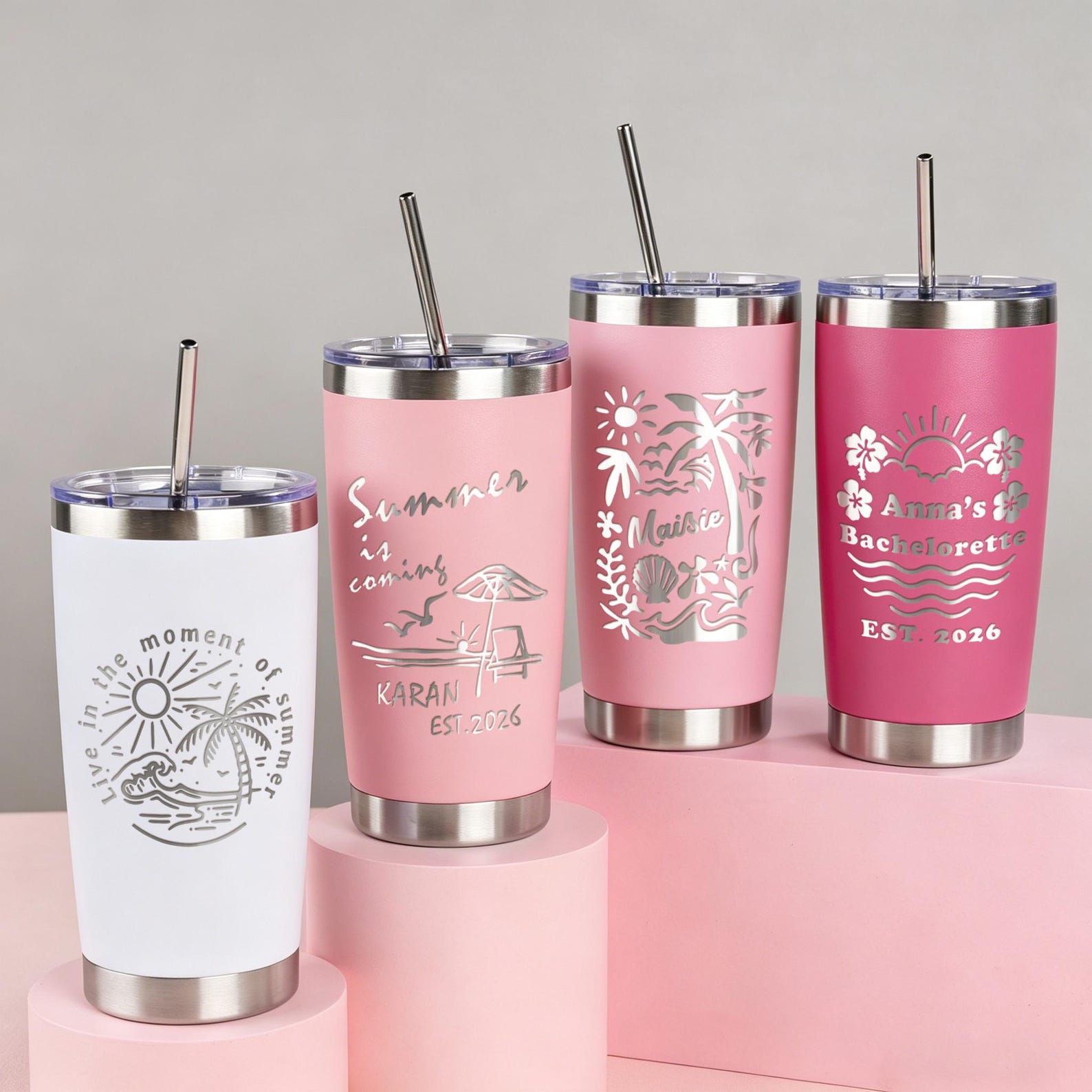 Personalized 20oz Tumbler/ Custom Engraved Travel Mug/ Stainless Steel Cup/ Summer Beach Mug/ Insulated Girls Trip Gift/Custom Name Logo Cup