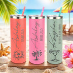 Beach Trip Tumblers with Name | Engraved Vacation Cups | Matching Travel Cups | Custom Skinny Tumbler | Pool & Cruise Drink Cup