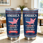 Personalized USA 250th Anniversary Tumbler 20oz, Custom Name American Flag Travel Cup, 1776-2026, Independence Day Gift