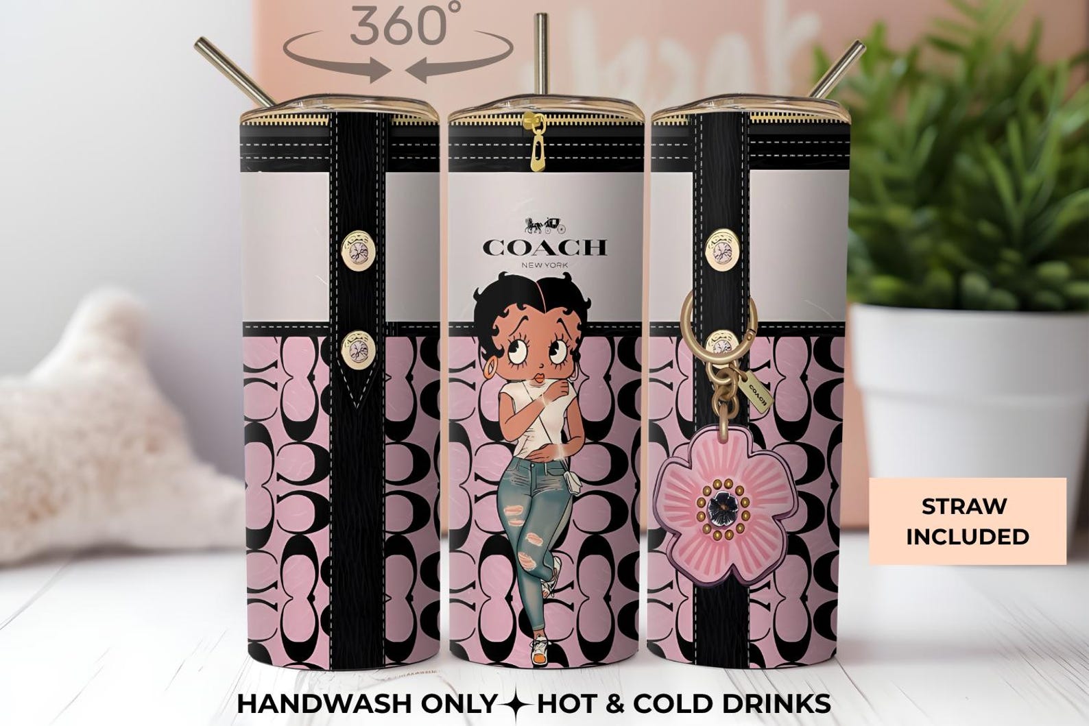 Pink Betty Boop Inspired Tumbler, Glam Handbag Style 20oz Insulated Cup