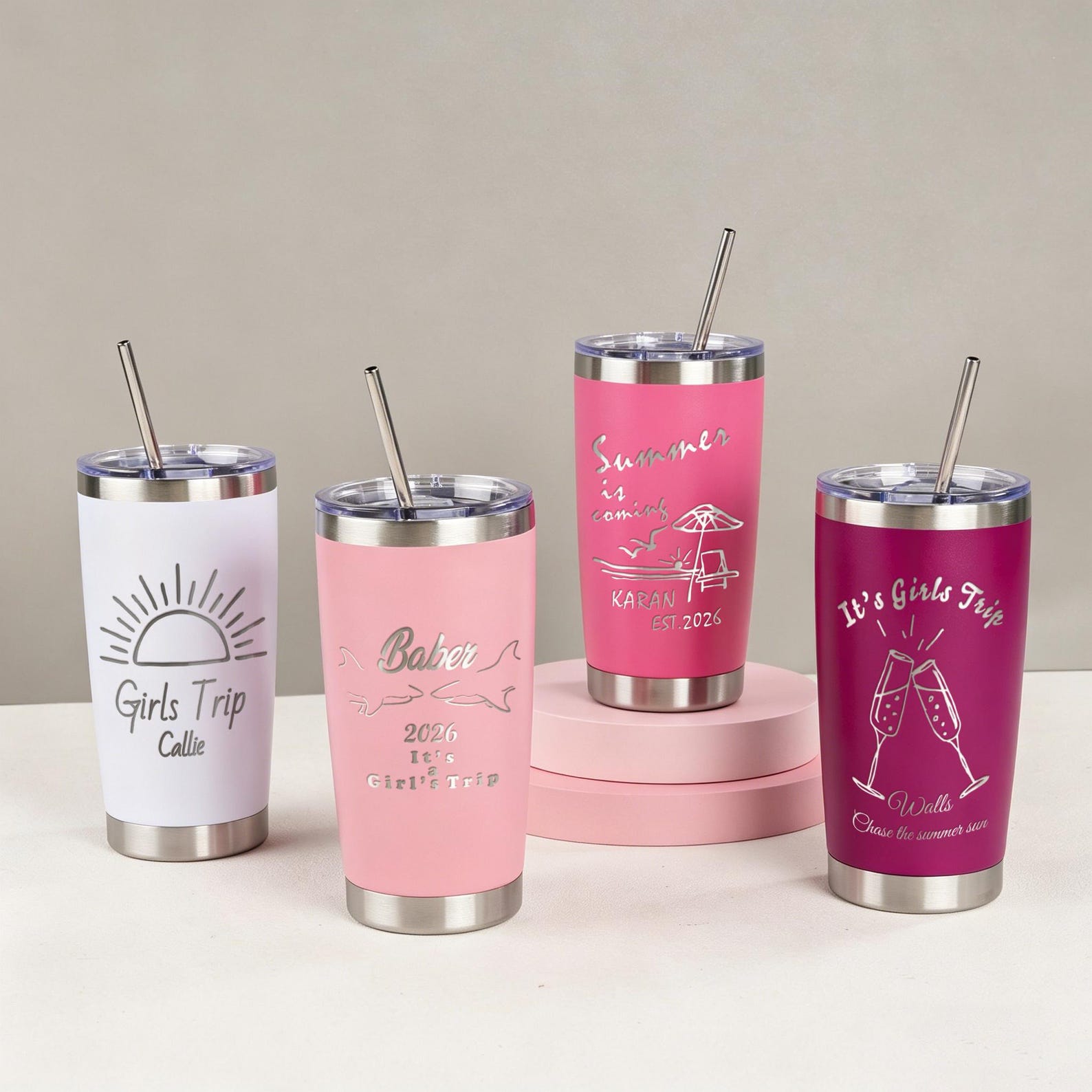 Personalized 20oz Tumbler/ Custom Engraved Travel Mug/ Stainless Steel Cup/ Summer Beach Mug/ Insulated Girls Trip Gift/Custom Name Logo Cup
