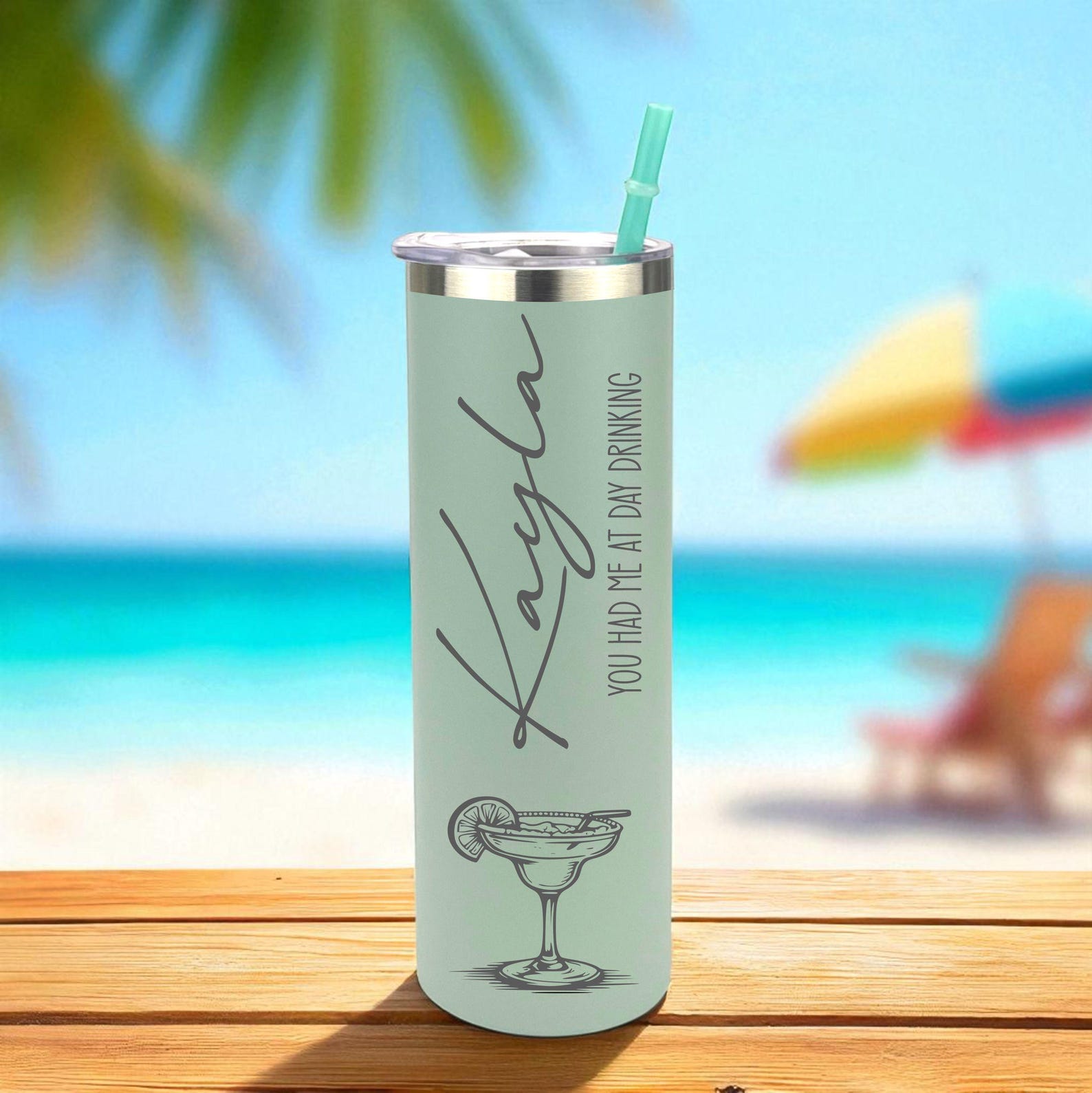Beach Trip Tumblers with Name | Engraved Vacation Cups | Matching Travel Cups | Custom Skinny Tumbler | Pool & Cruise Drink Cup